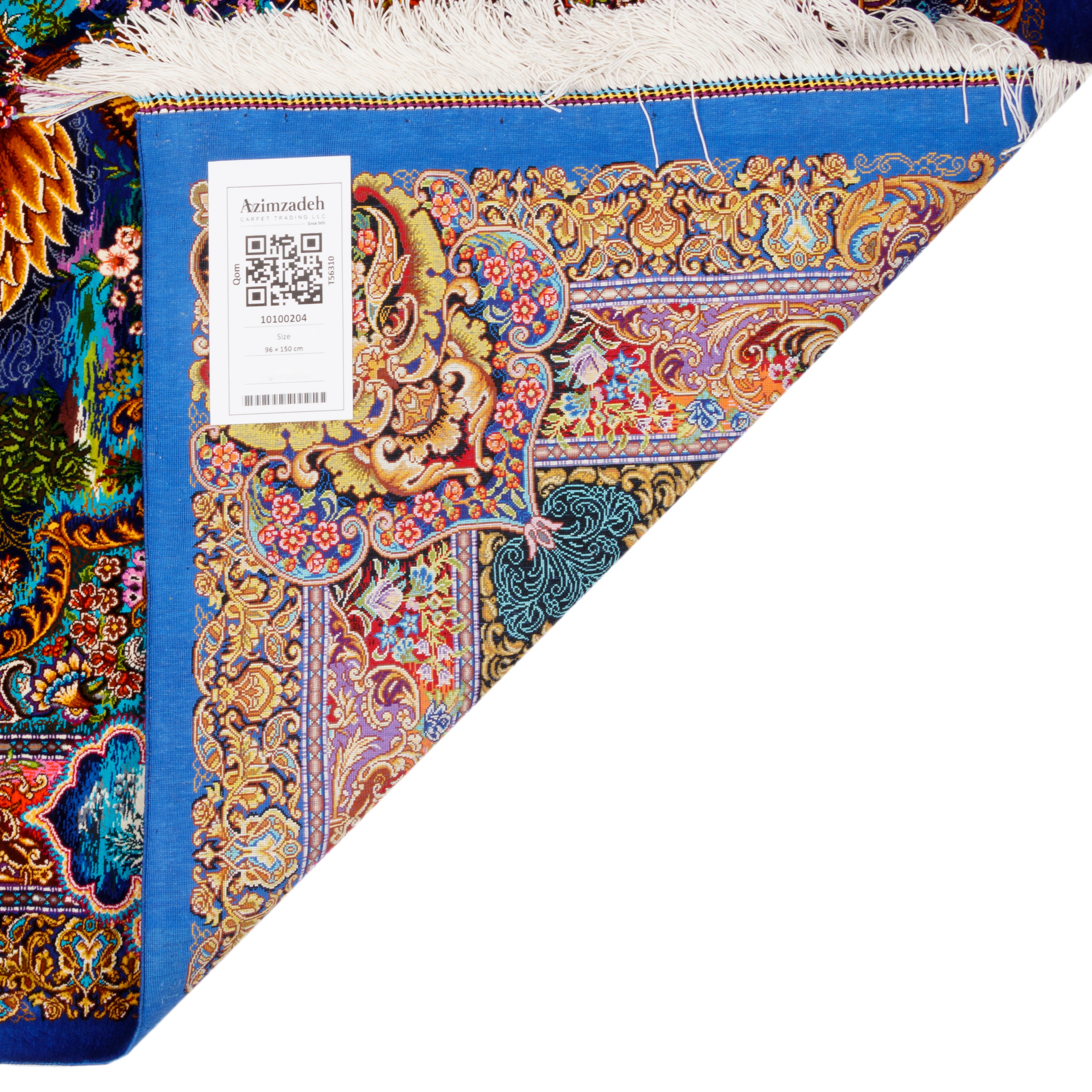 فرش دستباف قم - طرح درخت | ابریشم کامل | 96 × 150 سانتی‌متر | کد کالا 10100204