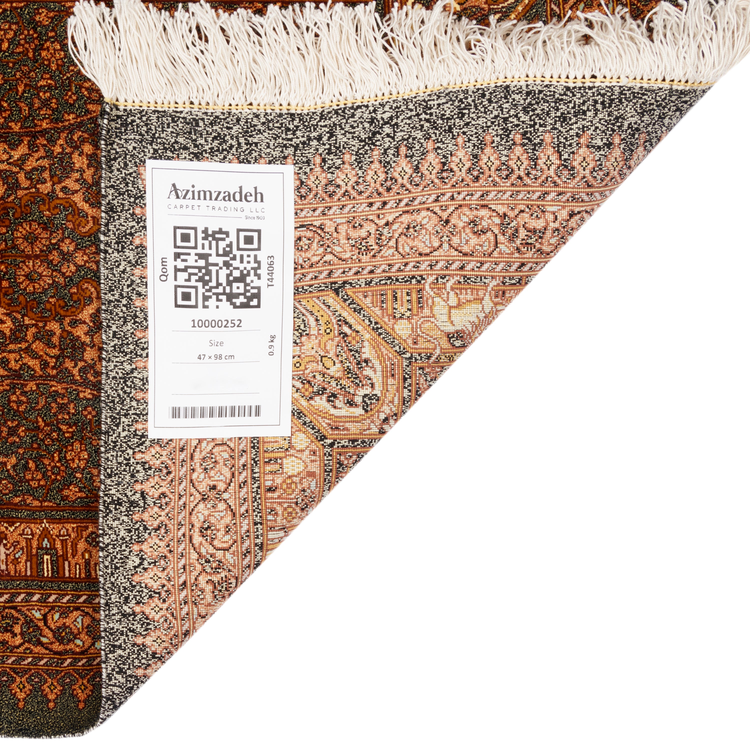 Qom Handmade Carpet — Lachak Toranj | Full Silk | 47 × 98 cm | SKU 10000252