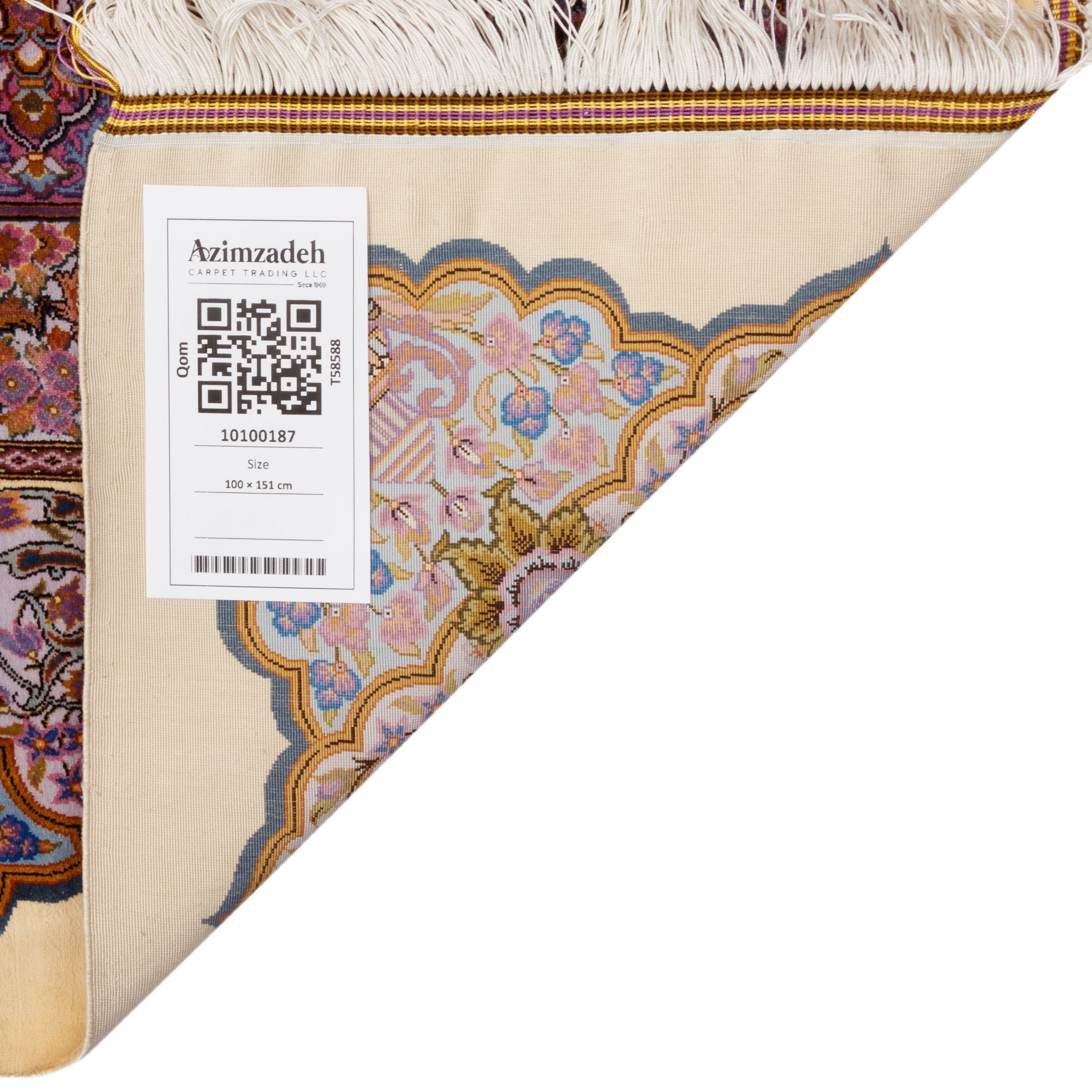 Qom Handmade Carpet — Toranj-dar | Full Silk | 100 × 151 cm | SKU 10100187