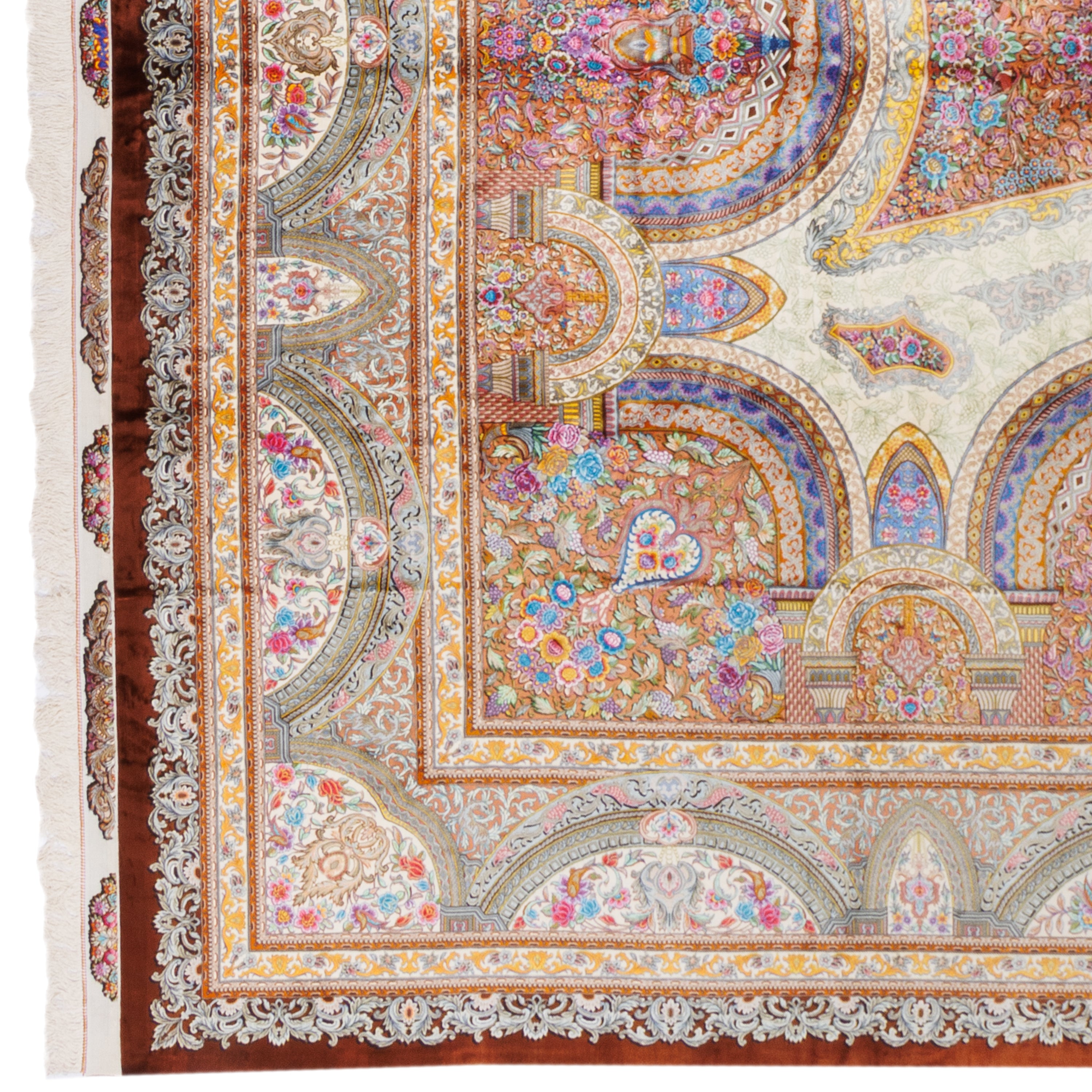 سجادة قم يدوية — لچک و ترنج | حرير بالكامل | 390 × 615 سم | SKU 12300741