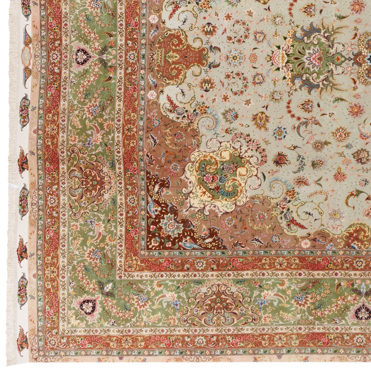 Tabriz Handmade Carpet — Lachak Toranj | Silk Pile / Silk Warp | 400 × 622 cm | SKU 12400735