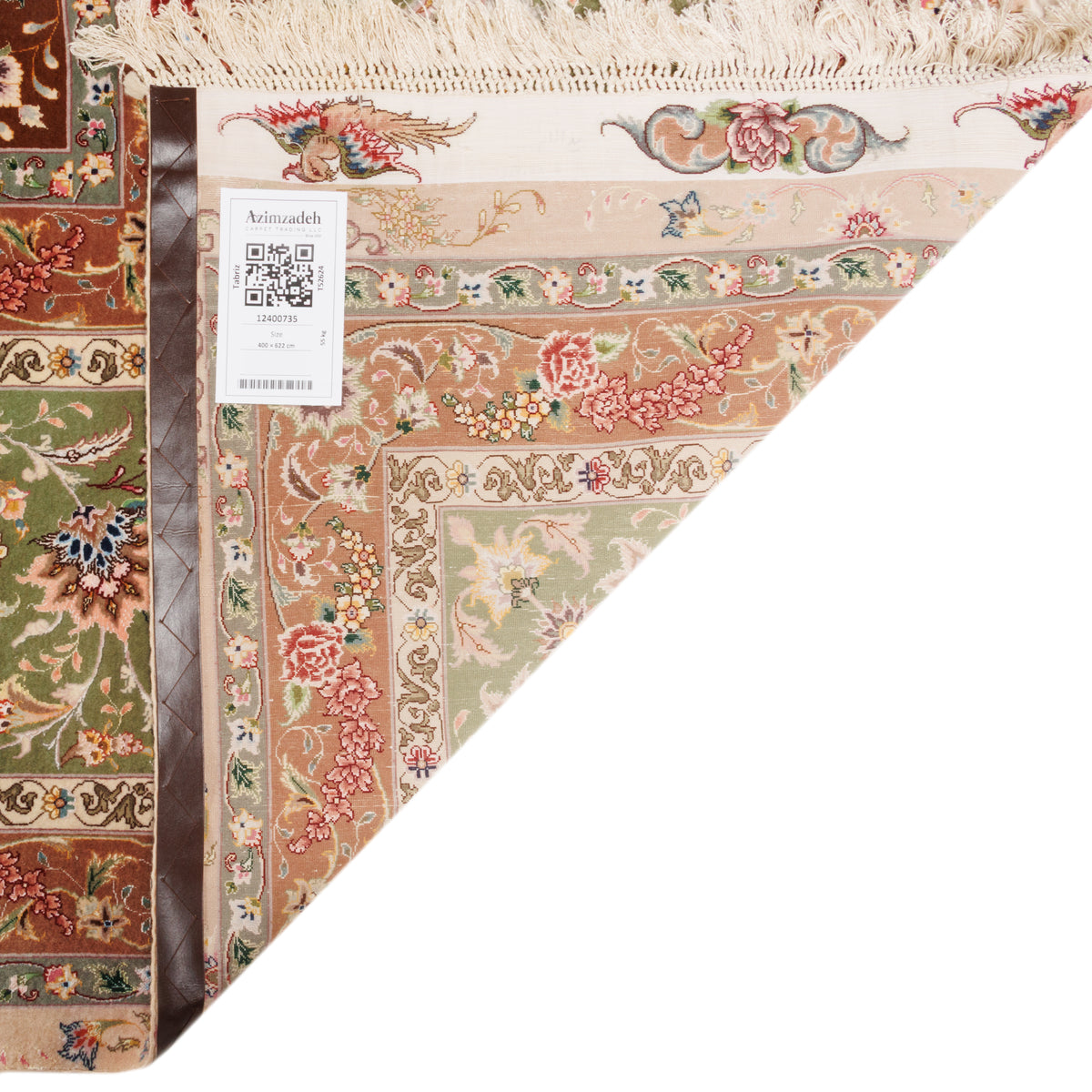 Tabriz Handmade Carpet — Lachak Toranj | Silk Pile / Silk Warp | 400 × 622 cm | SKU 12400735