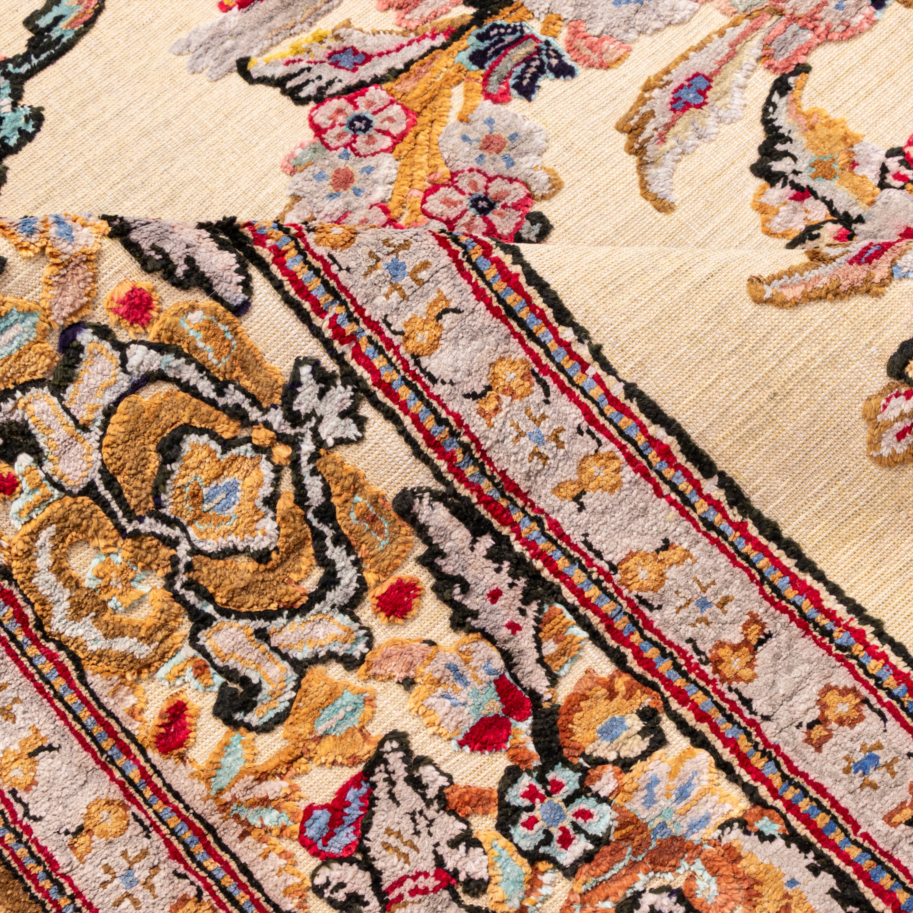 فرش دستباف کاشان — گلدانی | پرز ابریشم / چله ابریشم | 210 × 135 سانتی‌متر | کد محصول 10200021