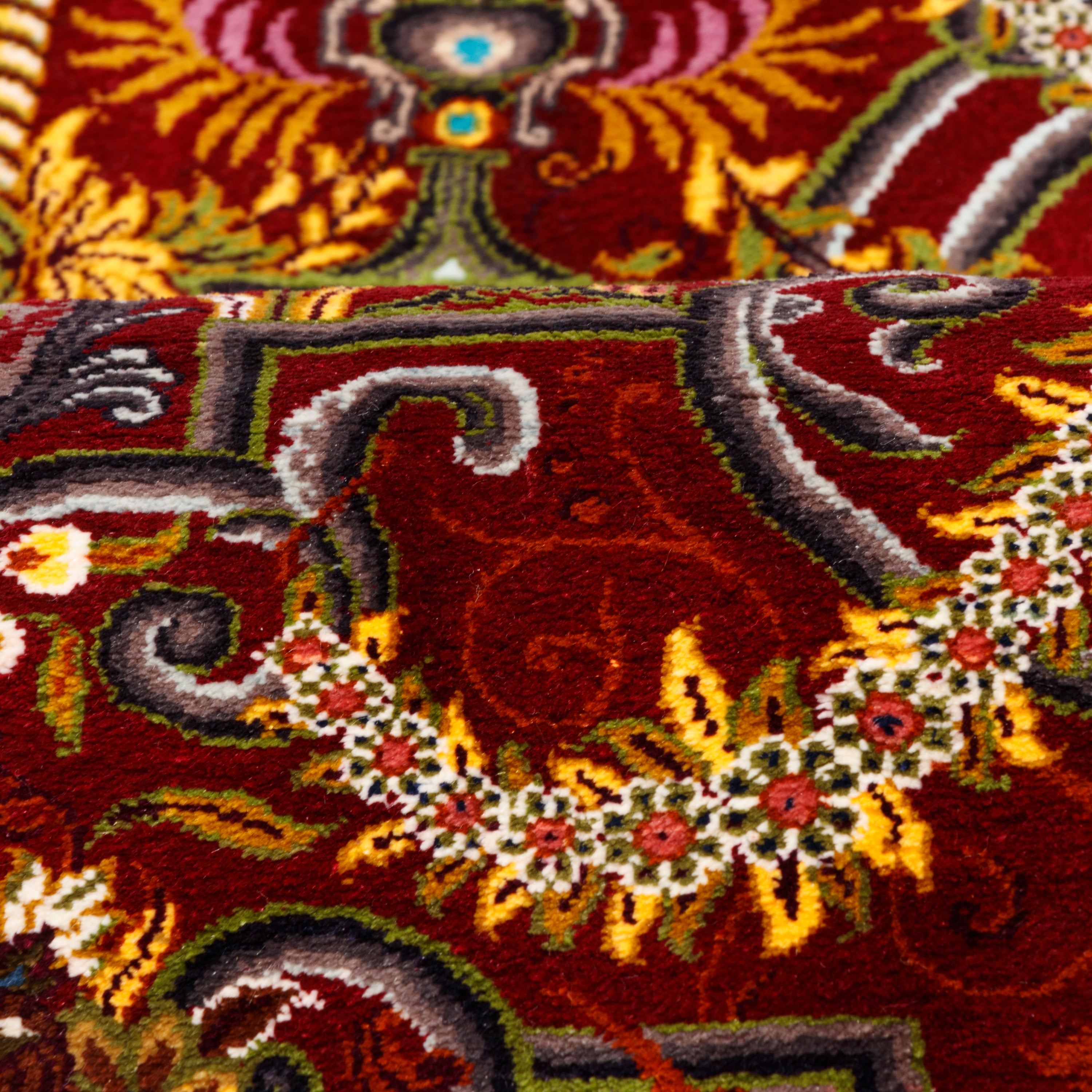 Qom Handmade Carpet — Goldani | Full Silk | 60 × 90 cm | SKU 10000263