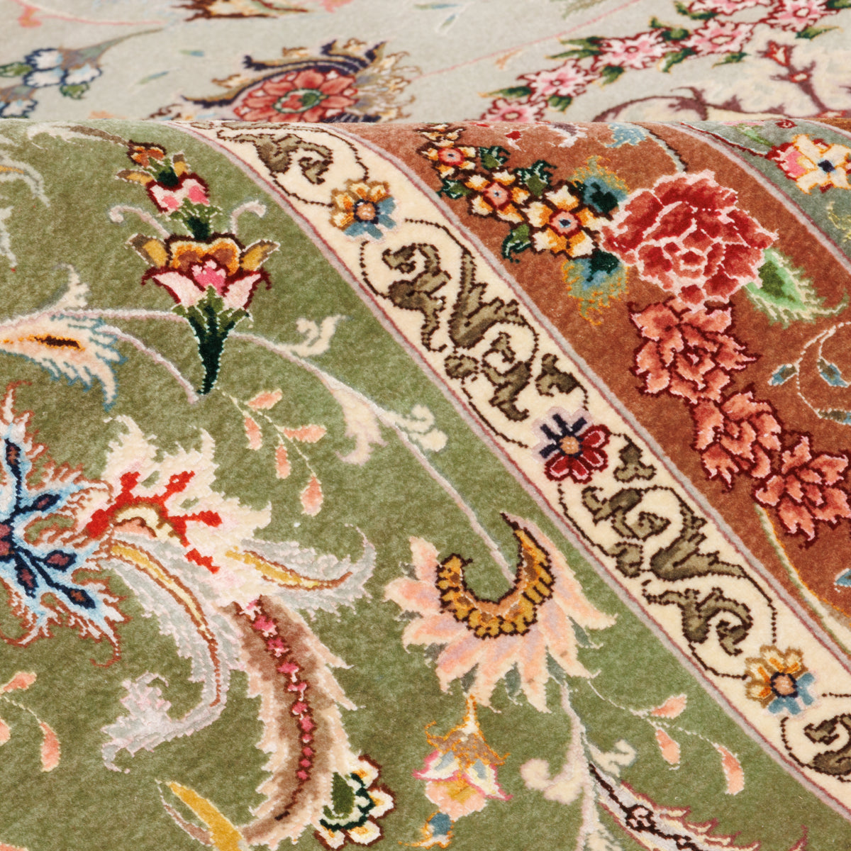 Tabriz Handmade Carpet — Lachak Toranj | Silk Pile / Silk Warp | 400 × 622 cm | SKU 12400735
