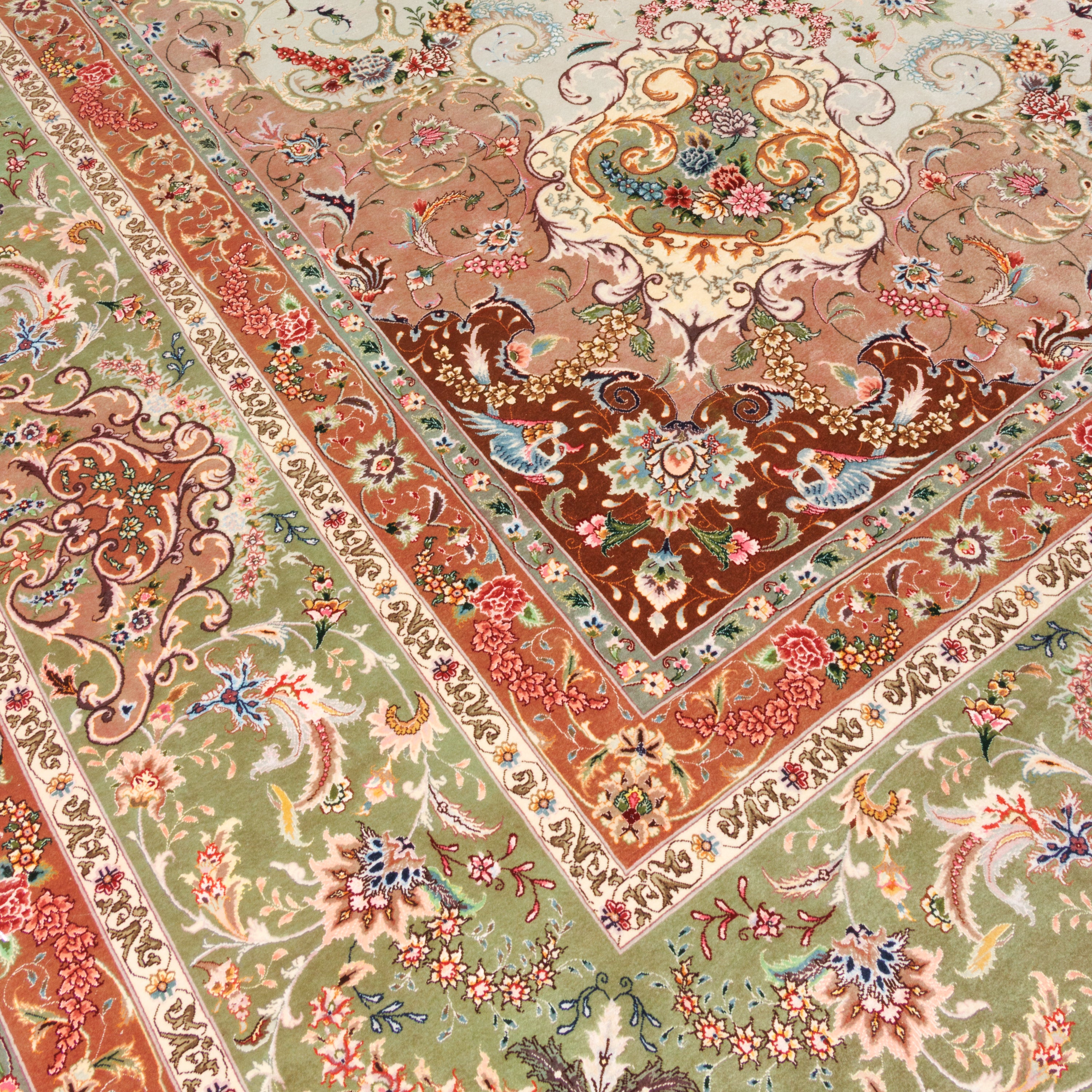 Tabriz Handmade Carpet — Lachak Toranj | Silk Pile / Silk Warp | 400 × 622 cm | SKU 12400735