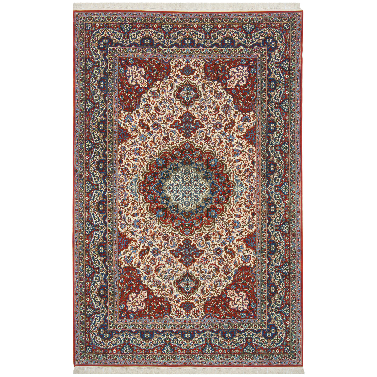 Isfahan Handmade Carpet, Medallion and Corner, Wool on Silk, Ivory, 205 × 305 cm — 1016656