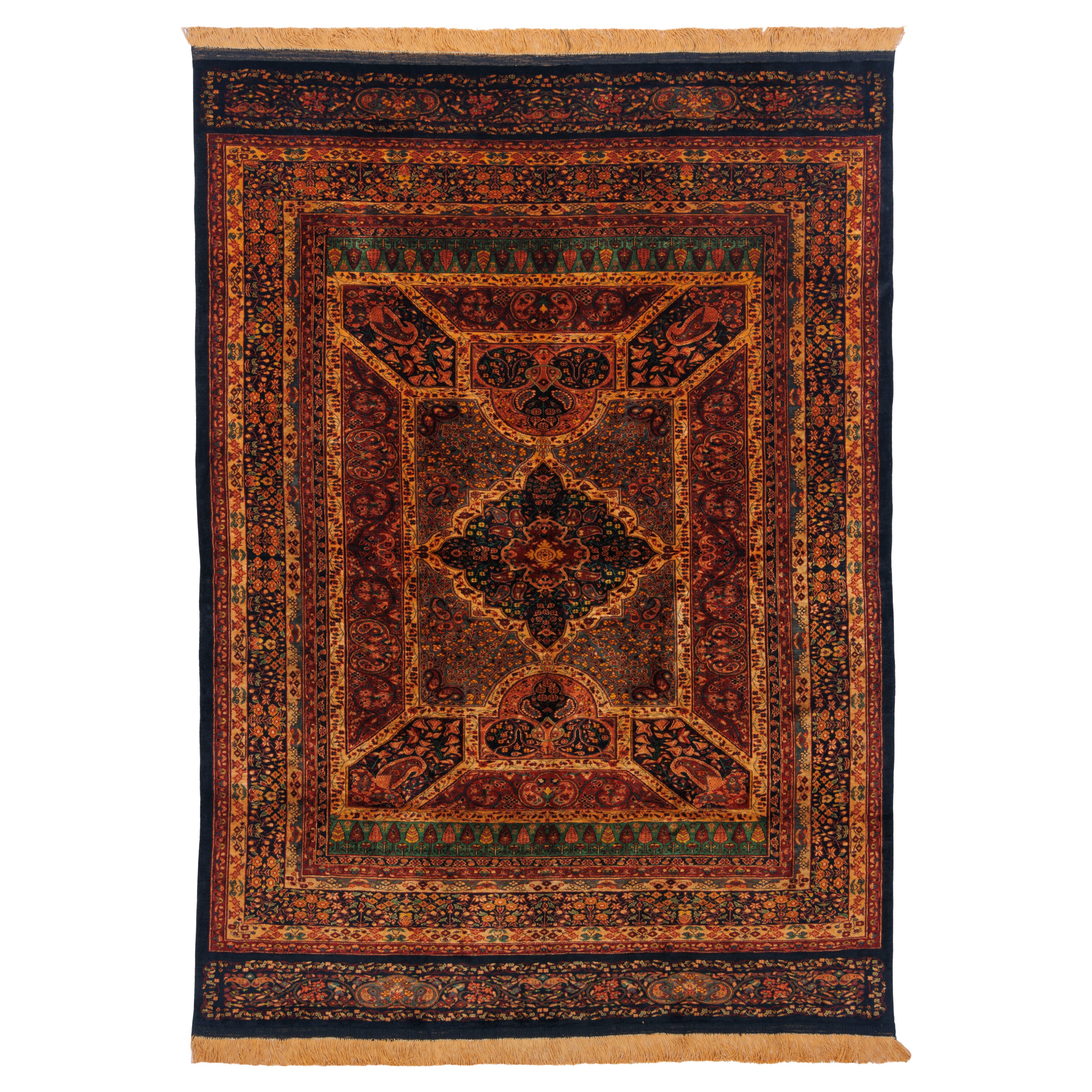 Sarakhs Handmade Carpet — Toranj-dar | Full Silk | 140 × 196 cm | SKU 10200399