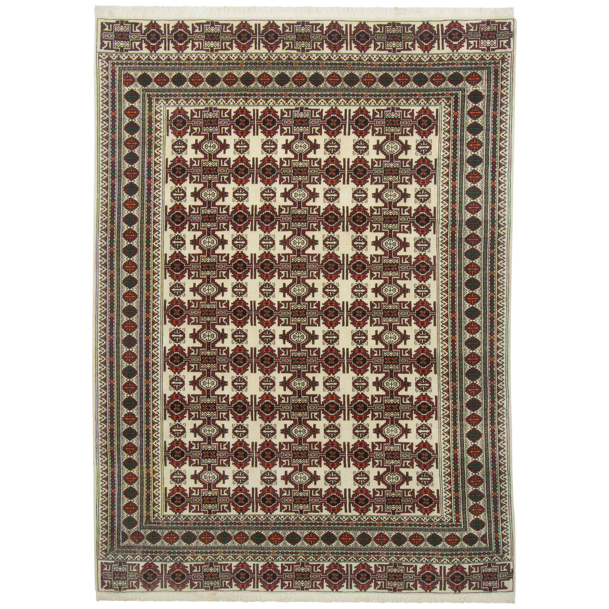 Torkaman Handmade Carpet, Allover, Wool, Ivory, 210 × 290 cm — 1016712
