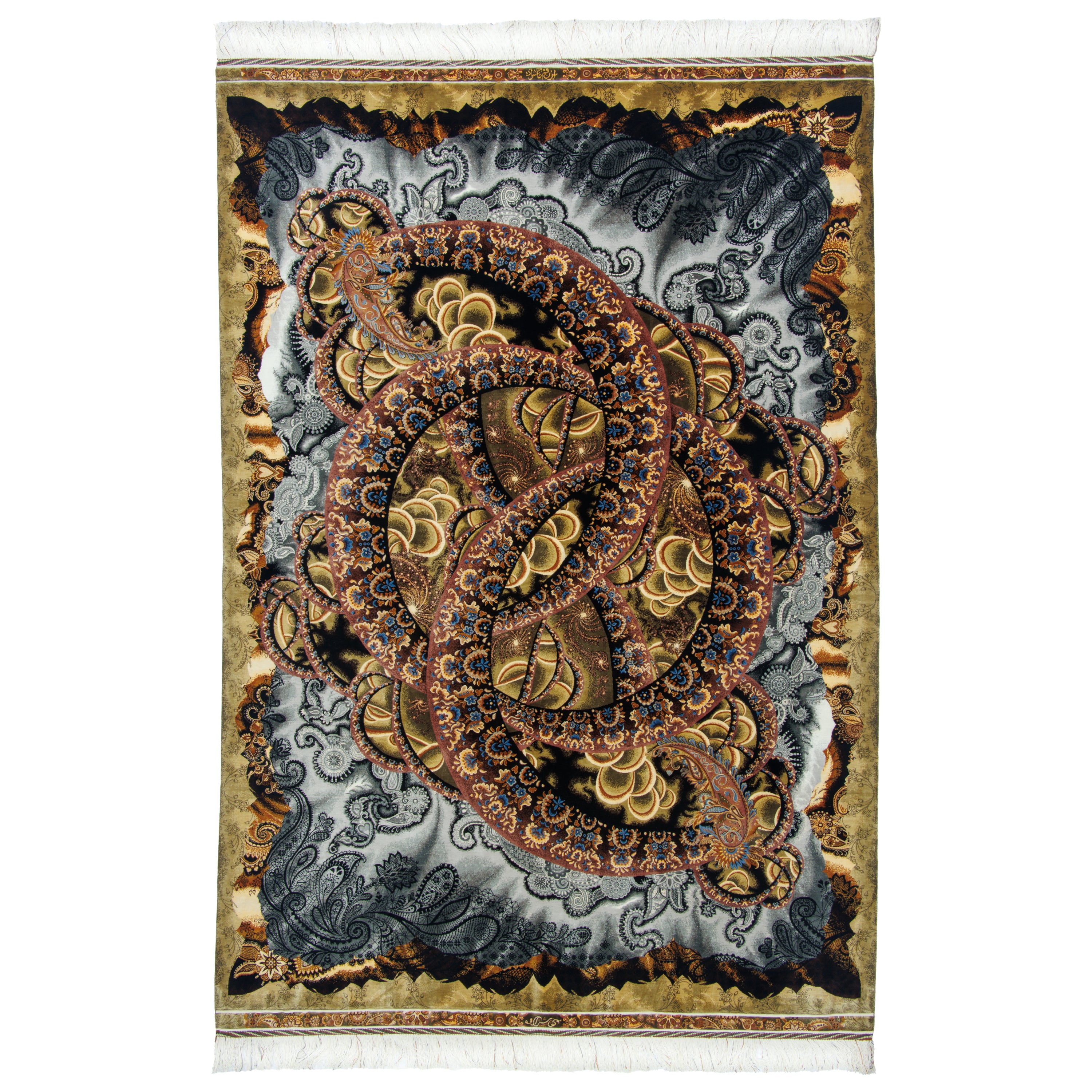 Qom Handmade Carpet — Toranj-dar | Full Silk | 145 × 210 cm | SKU 10300411
