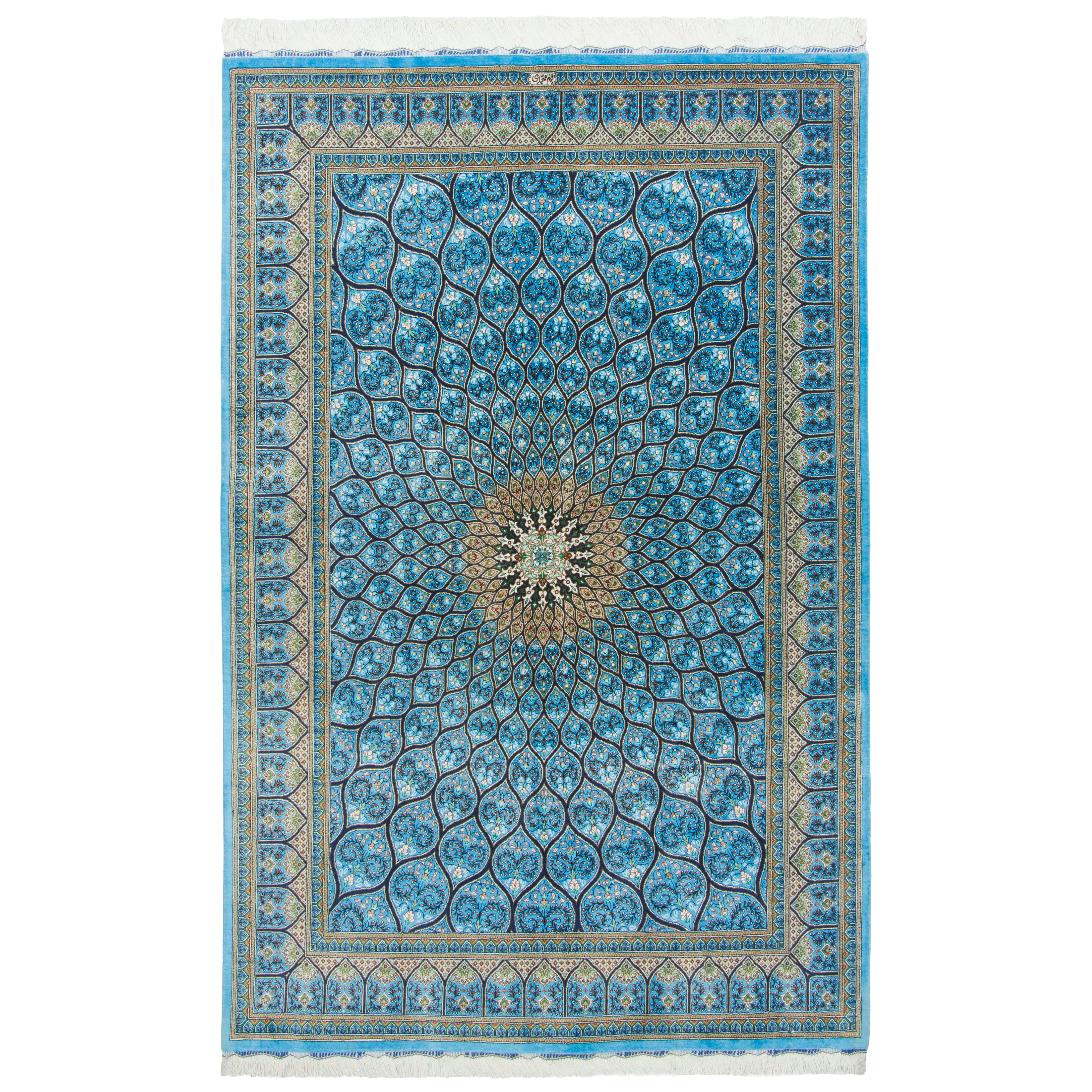 Qom Handmade Carpet — Gonbadi | Full Silk | 127 × 195 cm | SKU 10200476