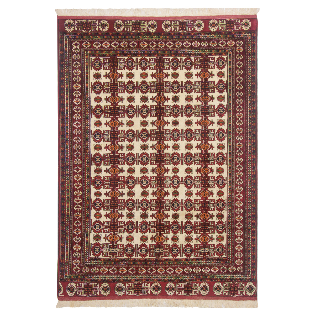 Torkaman Handmade Carpet, Allover, Wool, Ivory, 210 × 285 cm — 1016720