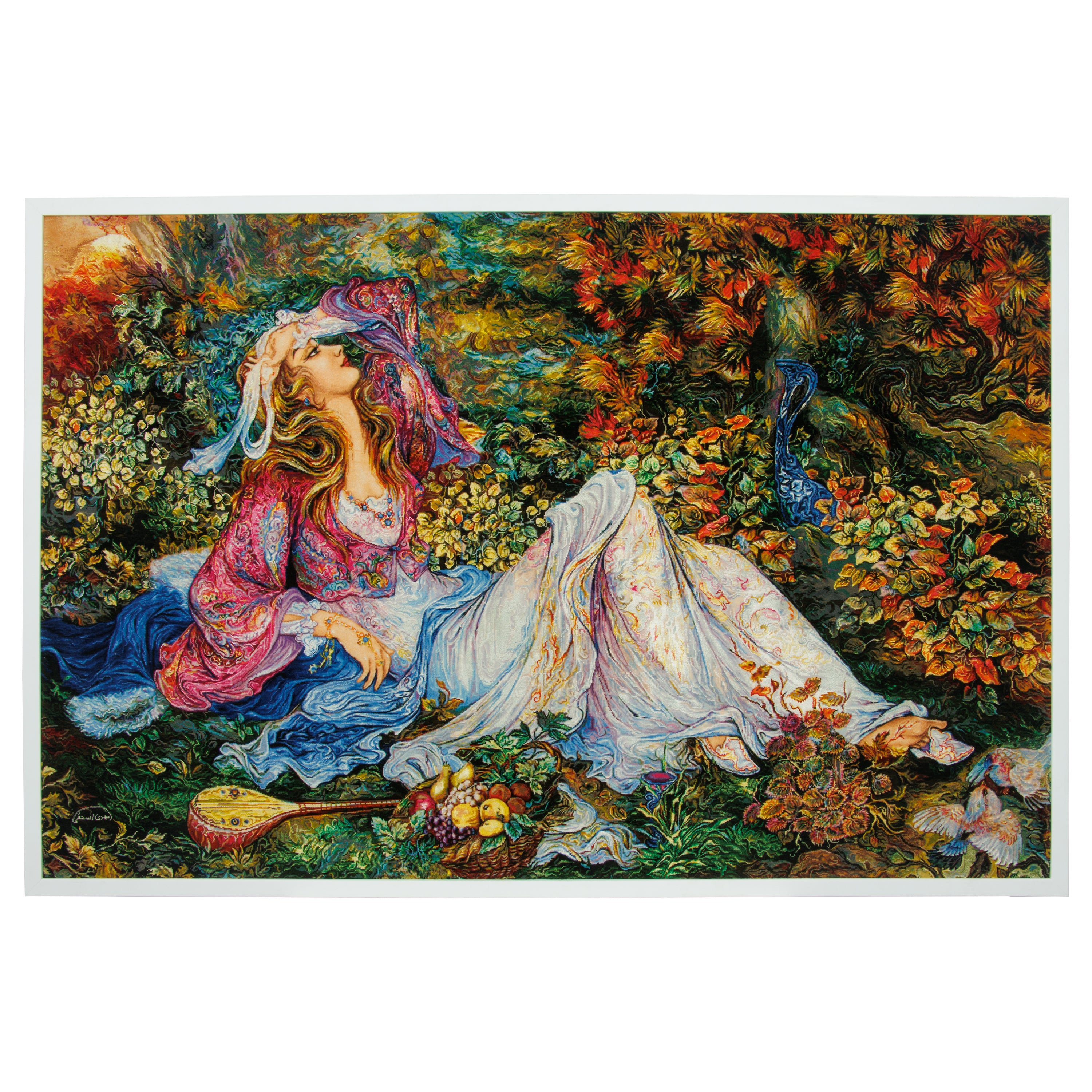 لوحة فنية جدارية من سجاد تبريز اليدوي — سراسر | الوبر الحريري / السدى الحريري | 98 × 150 سم | رمز المنتج 70101610