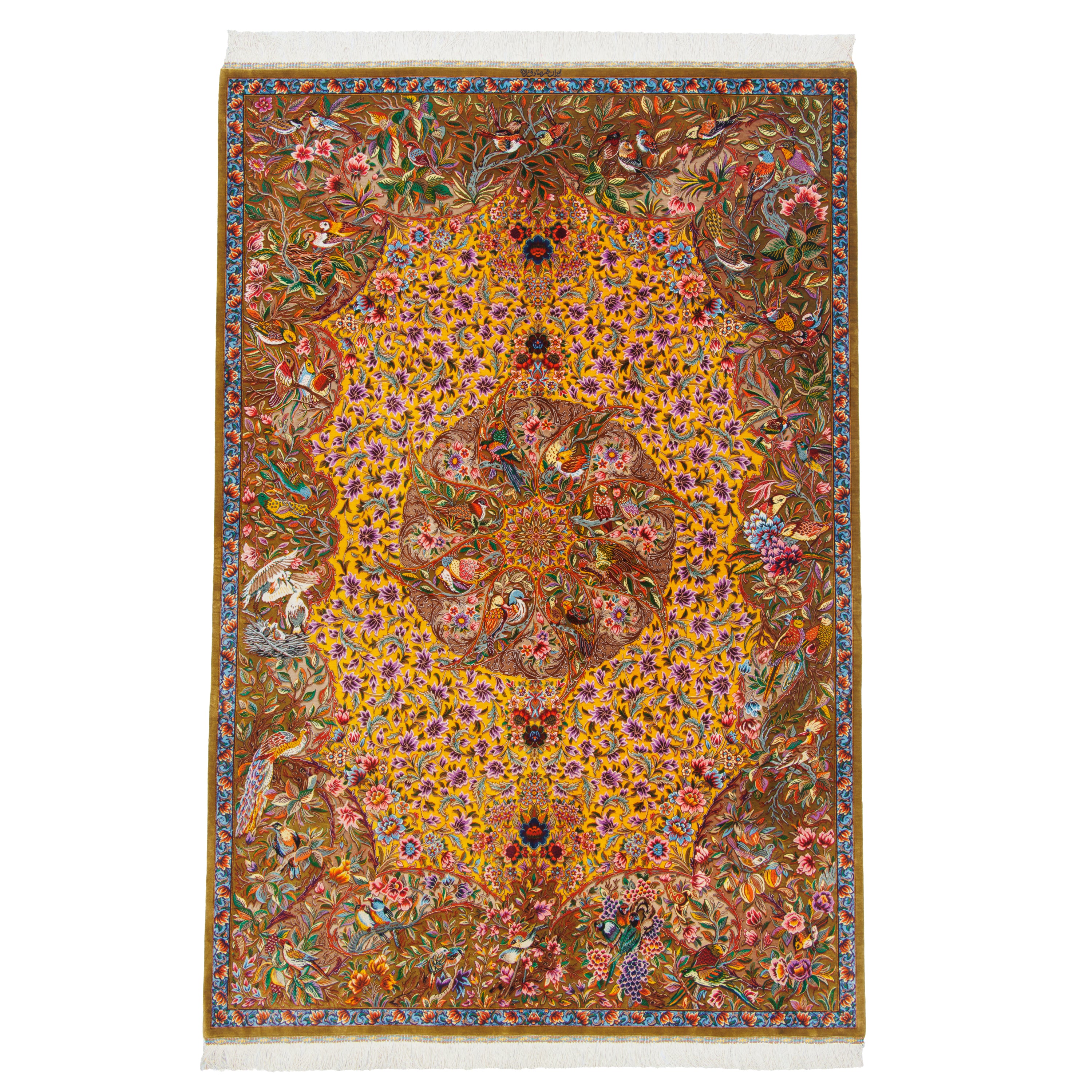 Qom Handmade Carpet — Toranj-dar | Full Silk | 136 × 203 cm | SKU 10200422