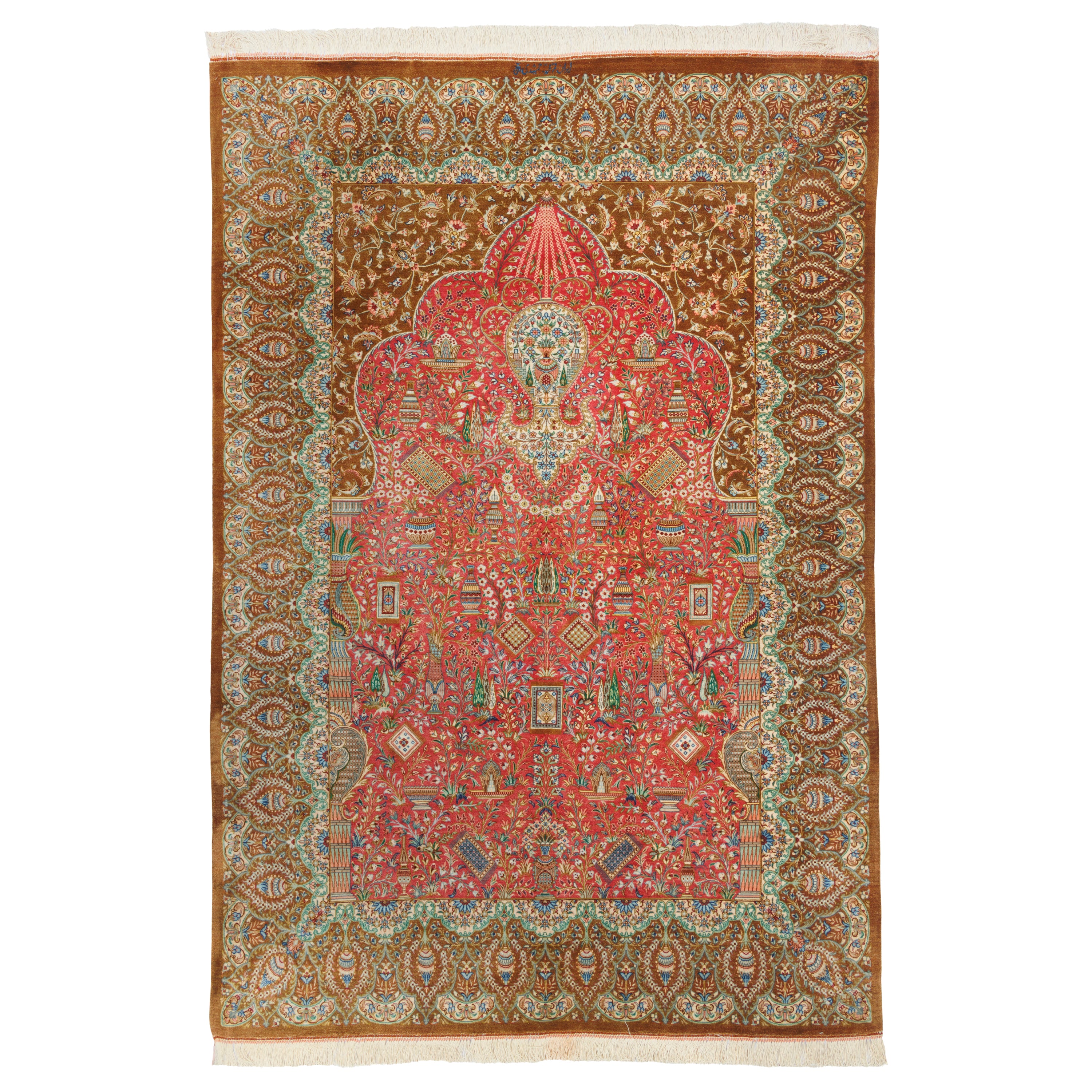 Qom Handmade Carpet — Mehrabi | Full Silk | 150 × 200 cm | SKU 10300389