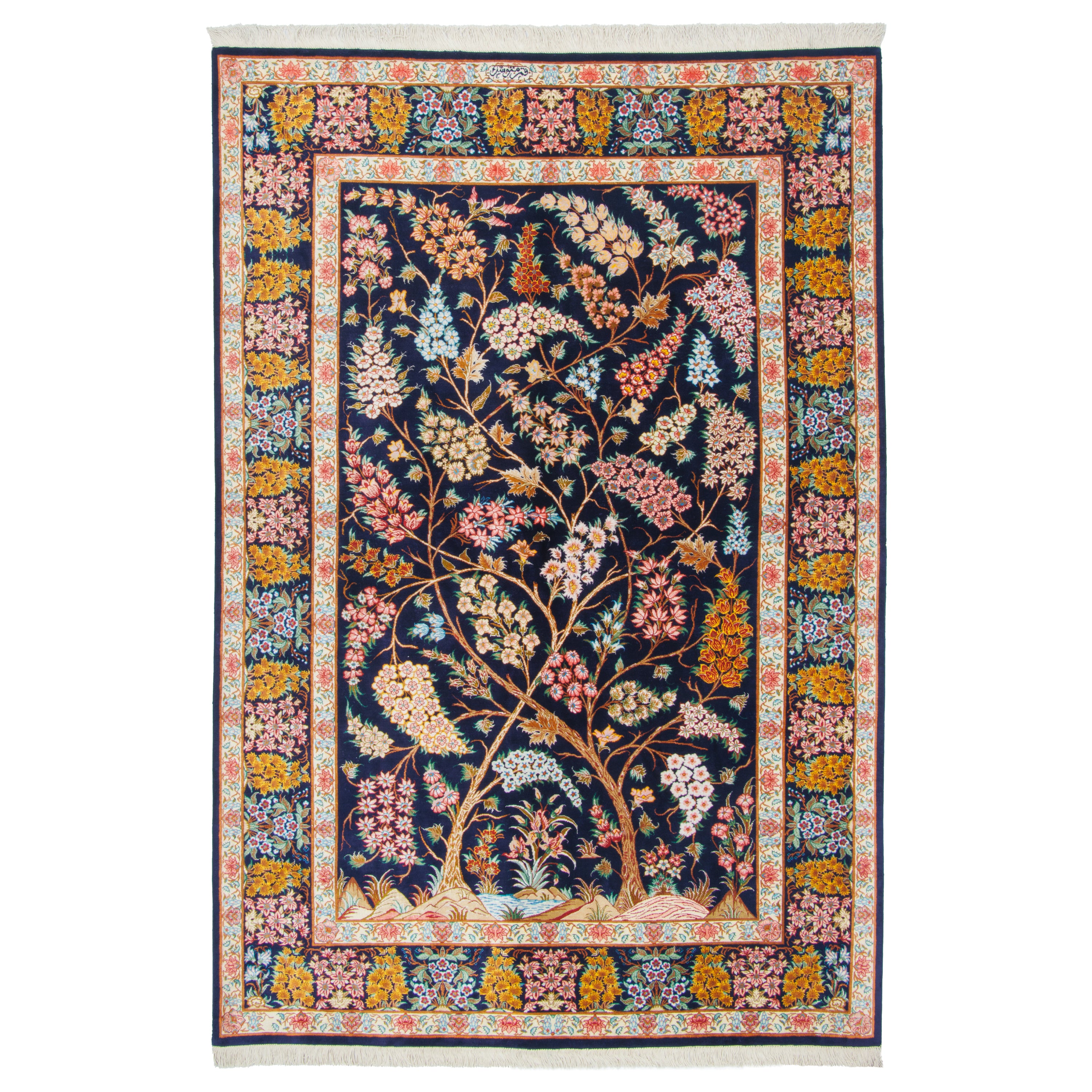 Qom Handmade Carpet — Derakht | Full Silk | 125 × 198 cm | SKU 10200490