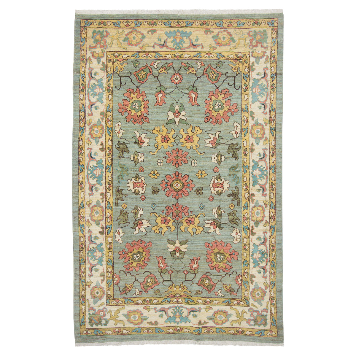 Tabriz Handmade Carpet, Allover, Wool on Cotton, Gray, 202 × 314 cm — 1016704