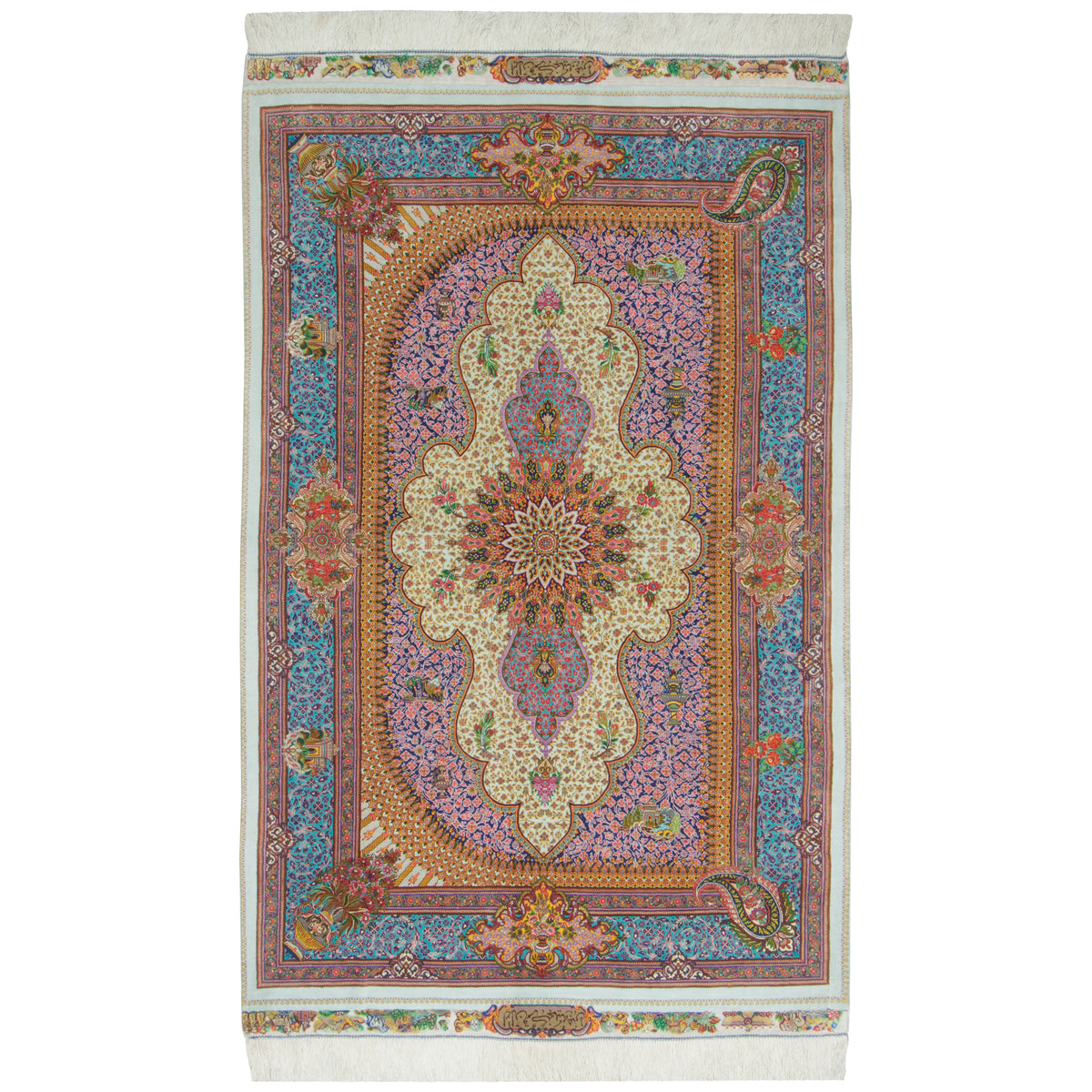 Qom Handmade Carpet by ganjineye honar, Central Medallion, Silk, Navy Blue, 106 × 157 cm — 1016975