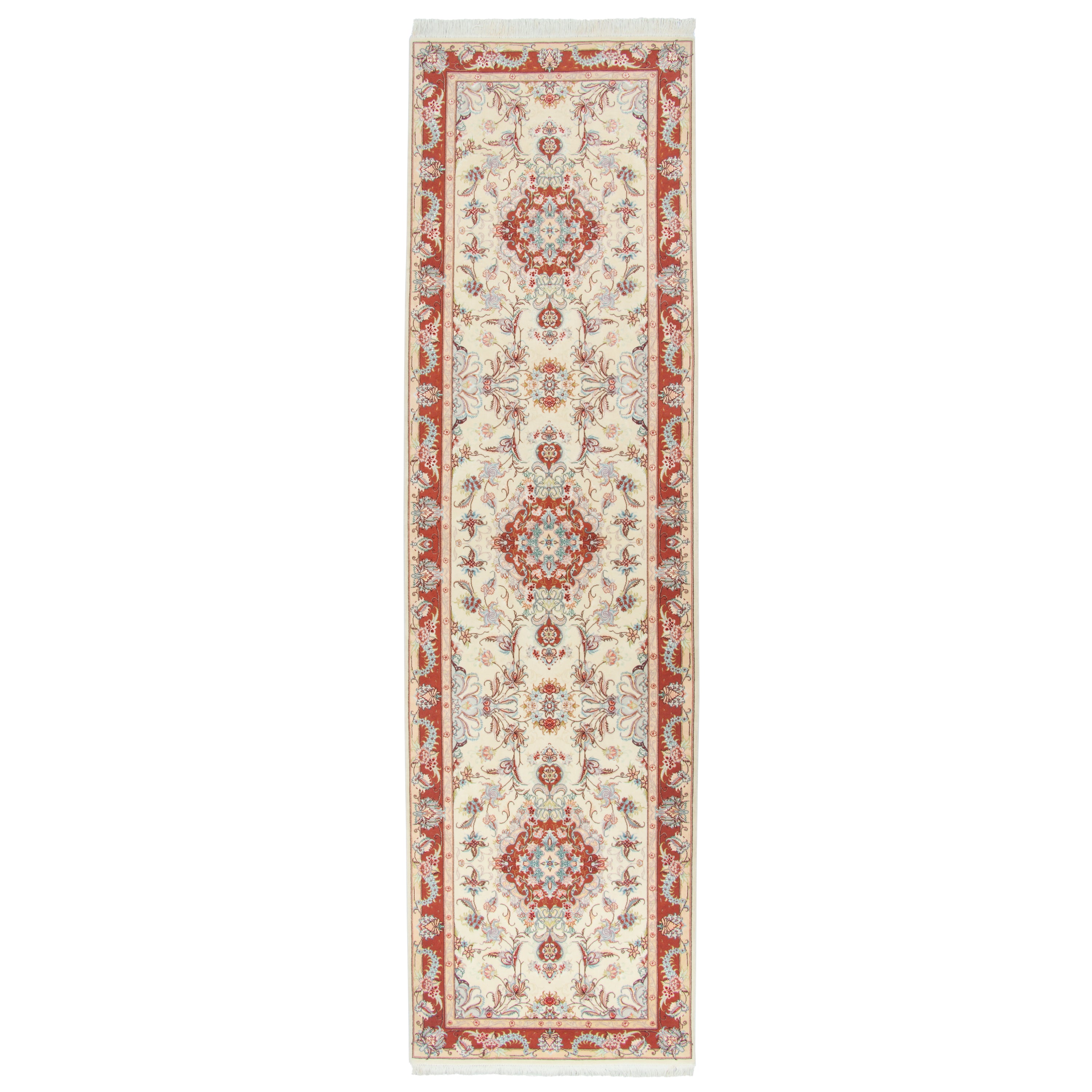 Tabriz Handmade Carpet — Chand Toranj | Silk Pile / Cotton Warp | 91 × 322 cm | SKU 10200541