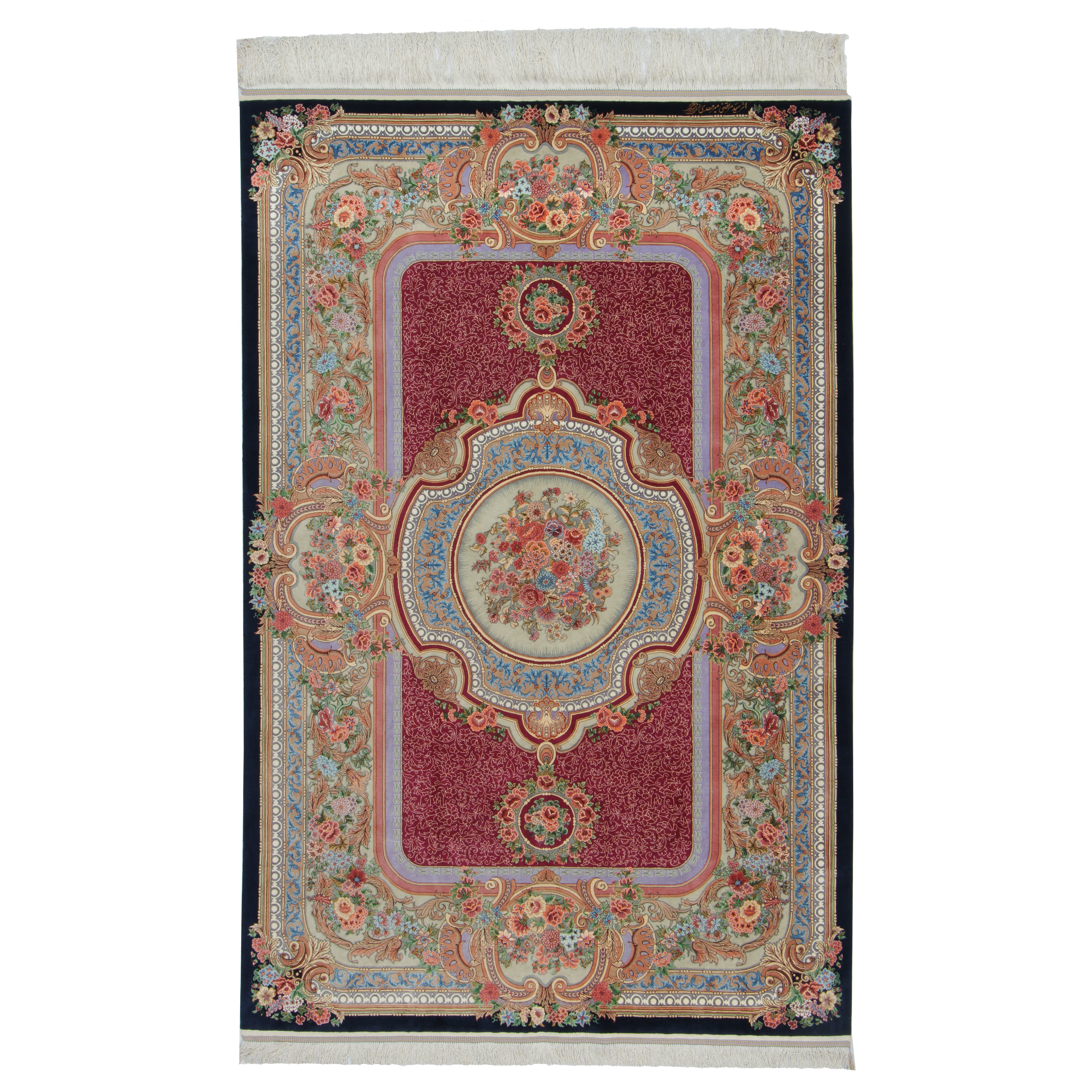Qom Handmade Carpet — Toranj-dar | Full Silk | 144 × 220 cm | SKU 10301469