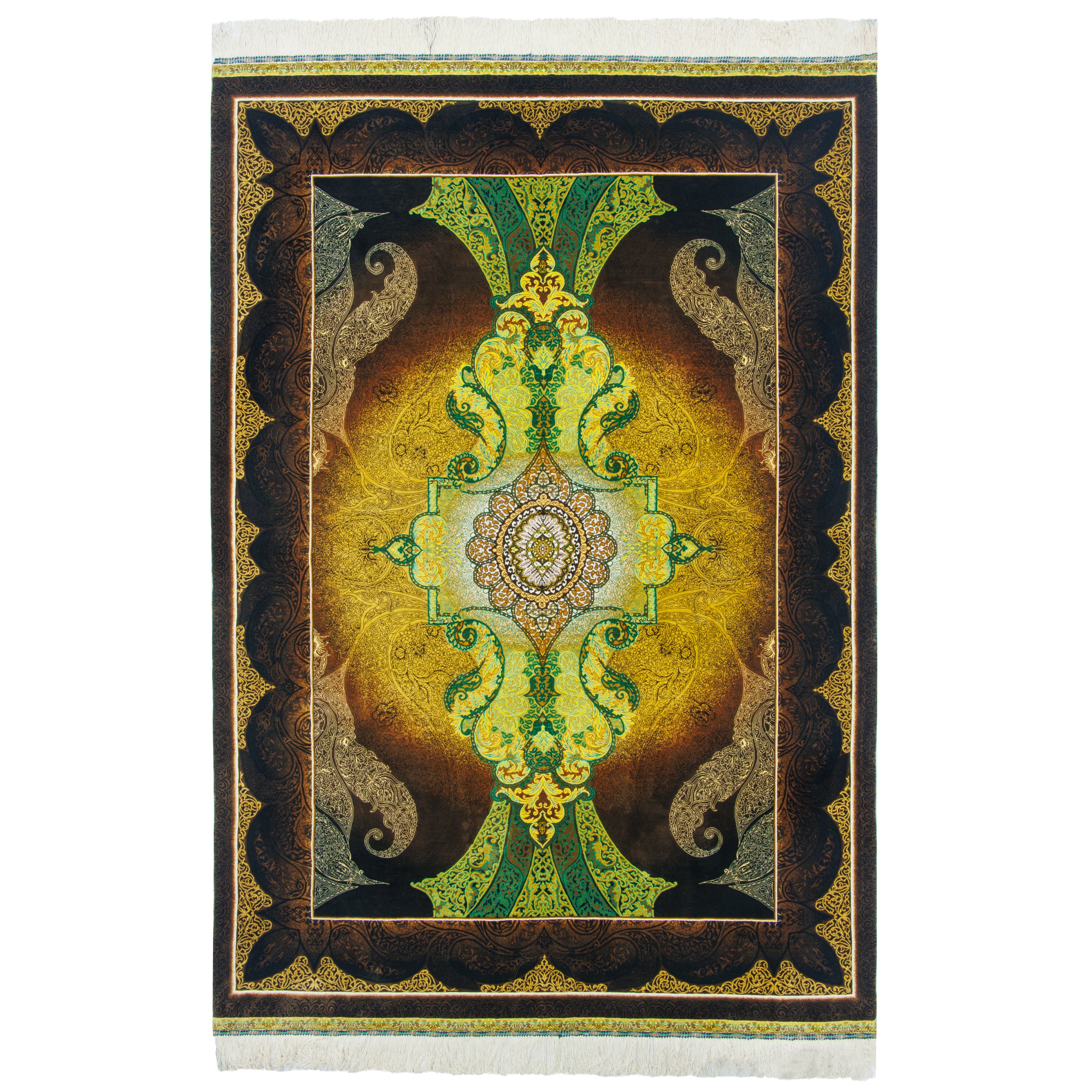Qom Handmade Carpet — Toranj-dar | Full Silk | 141 × 205 cm | SKU 10200437