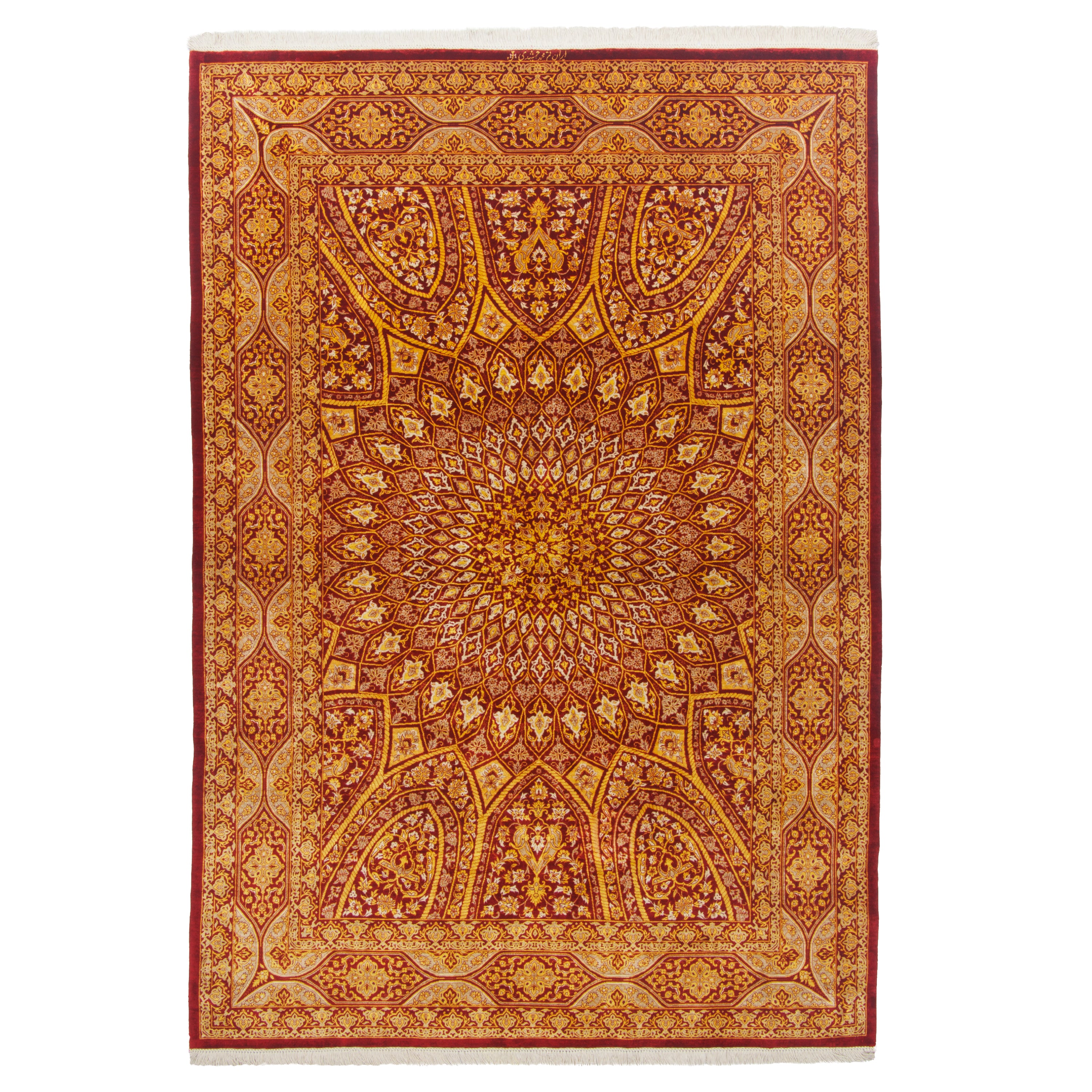Qom Handmade Carpet — Gonbadi | Full Silk | 135 × 196 cm | SKU 10200481