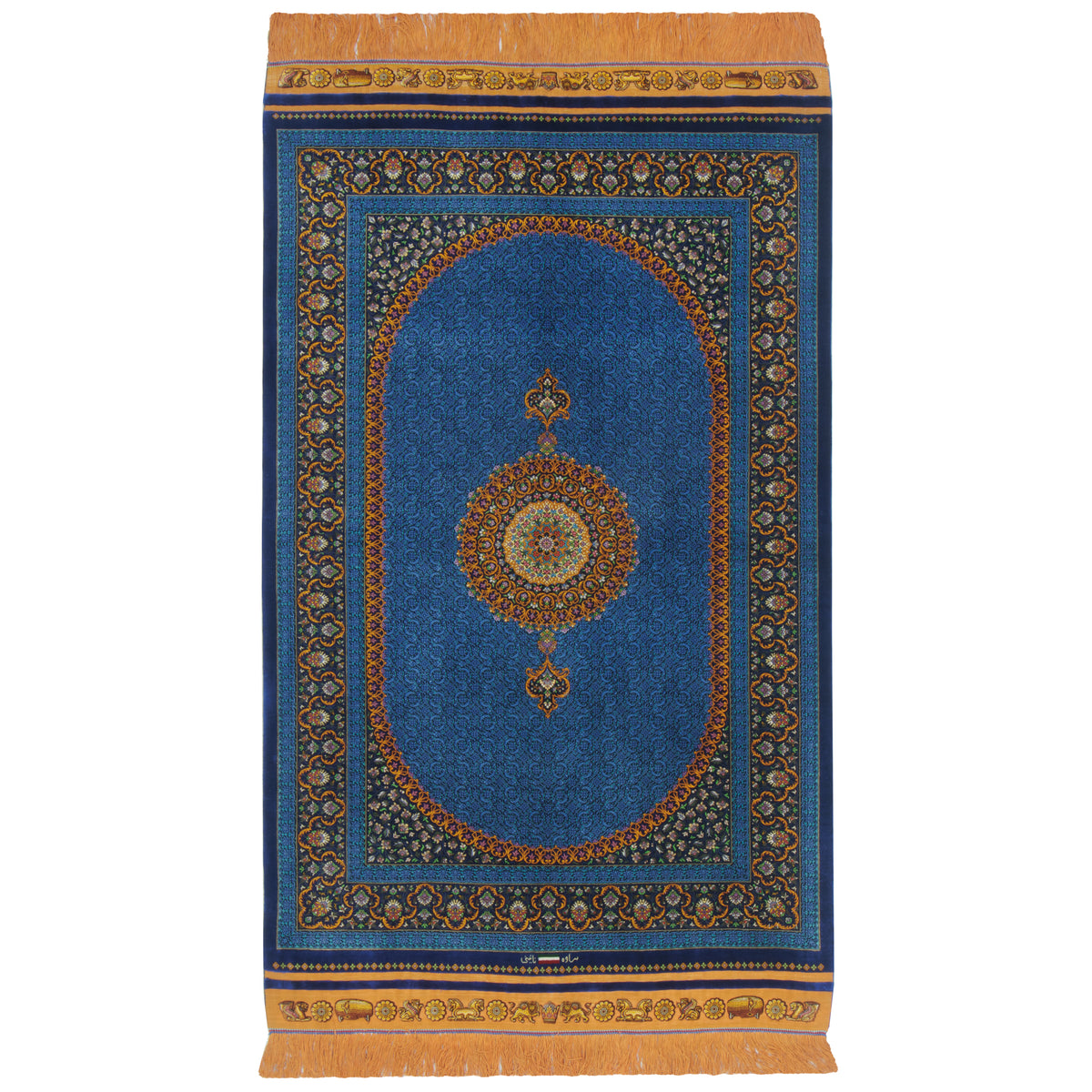 Qom Handmade Carpet by Saveh Naeini, Central Medallion, Silk, Blue, 100 × 153 cm — 1016892