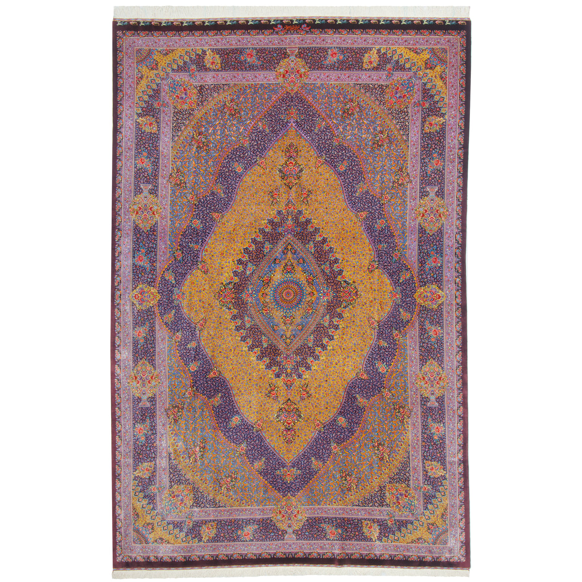 Qom Handmade Carpet by Zabihi, Medallion and Corner, Colorful, 198 × 300 cm — 1016586