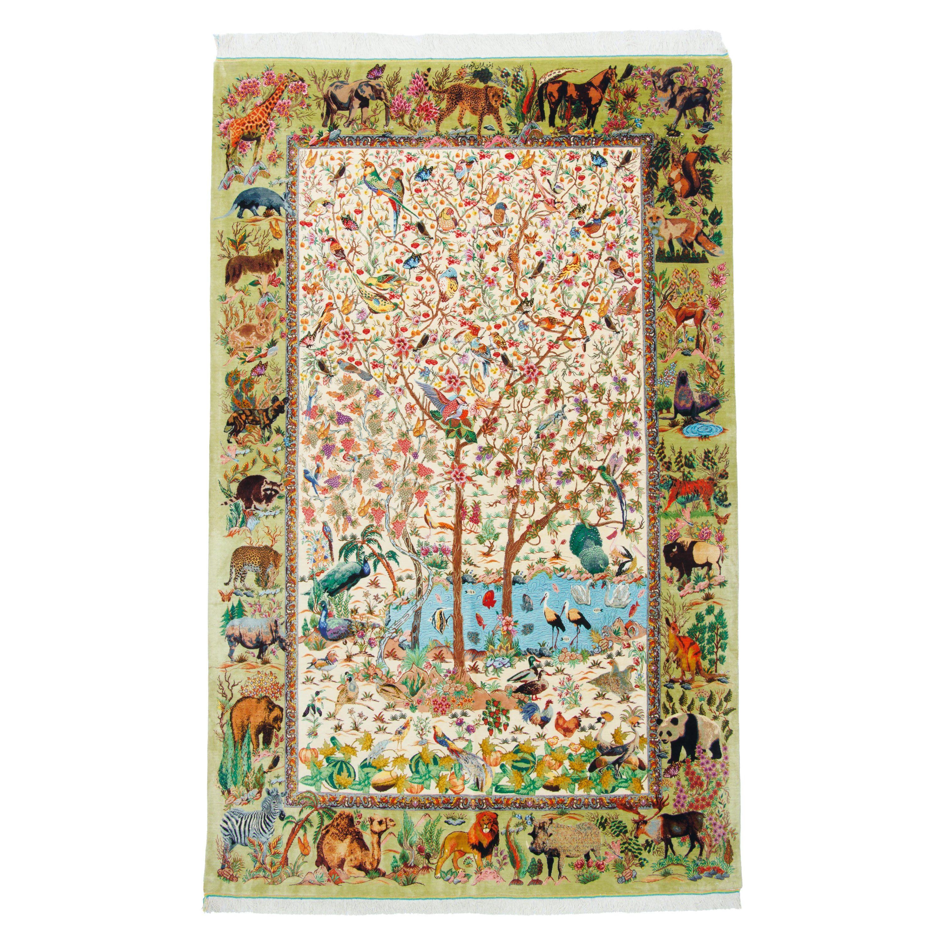 Qom Handmade Carpet — Derakht | Full Silk | 150 × 240 cm | SKU 10300423