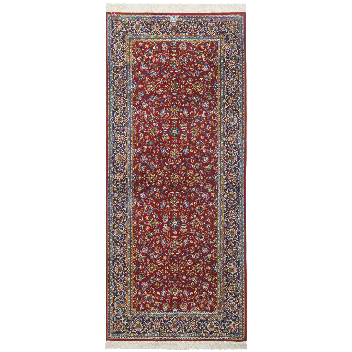 Kashan Handmade Carpet by Ghasem Morshedi, Afshan Allover, Silk, Lacquer Red, Runner, 79 × 186 cm — 1016916