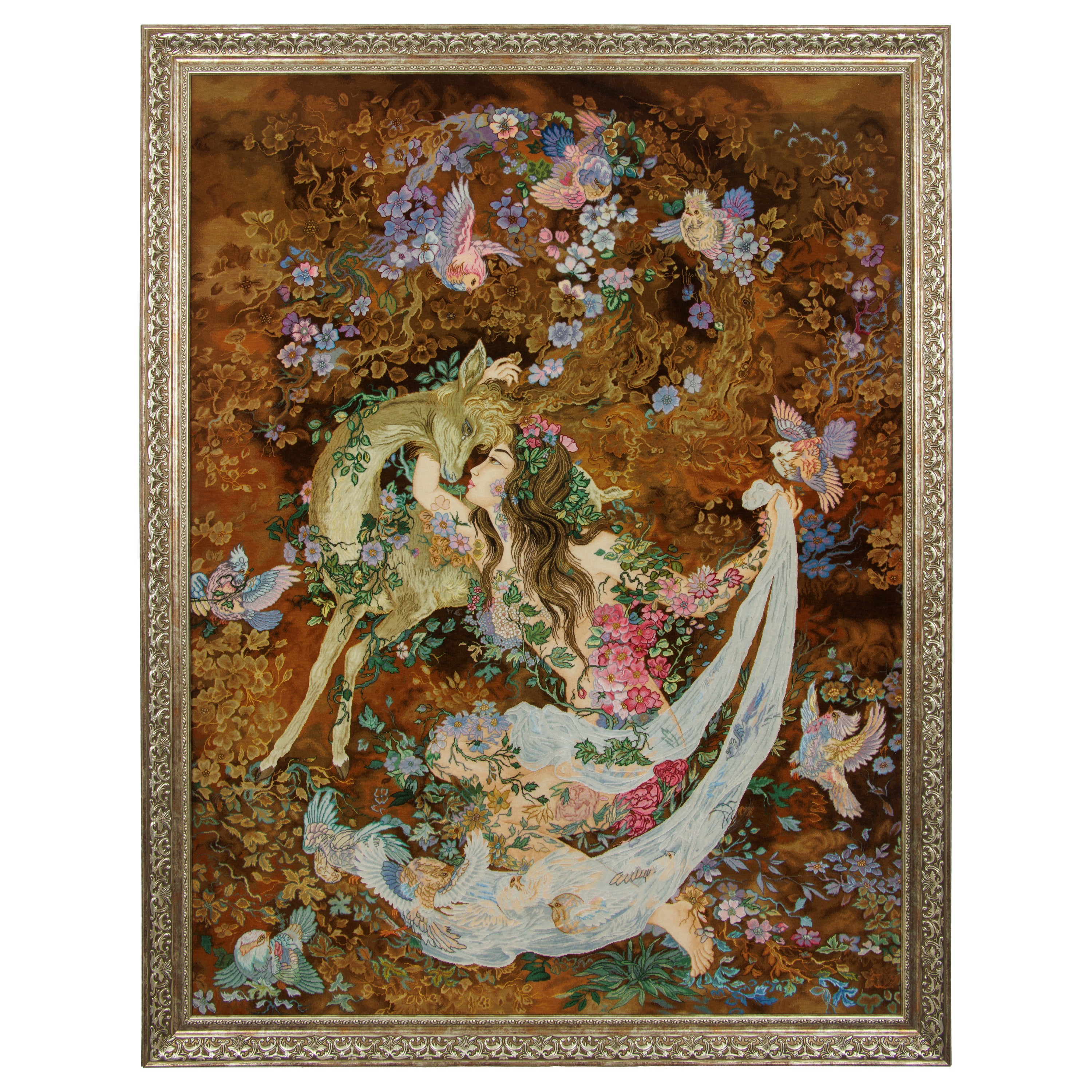 لوحة جدارية من سجاد تبريز اليدوي — سراسر | الوبر الحريري / السدى الحريري | 101 × 132 سم | رمز المنتج 70101532