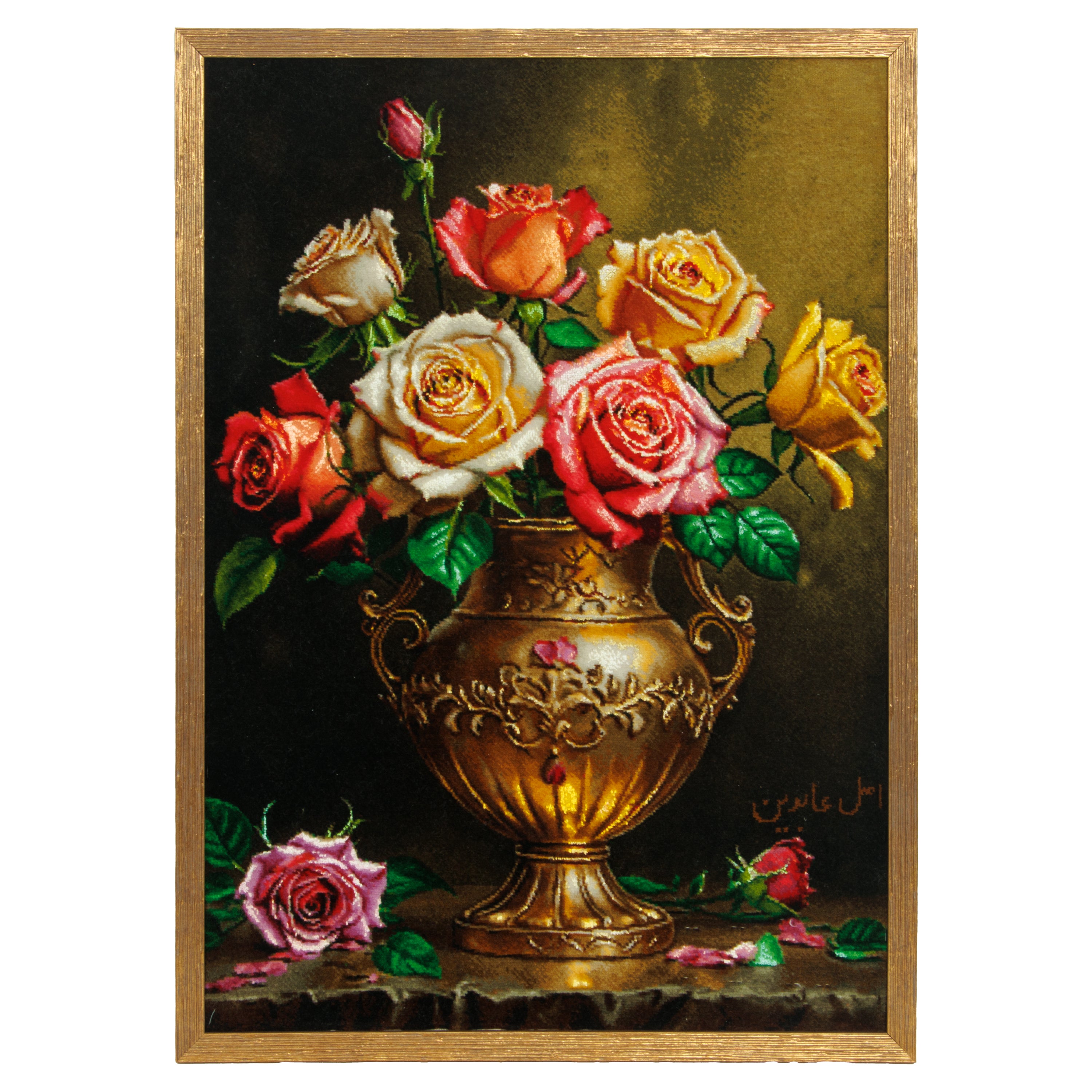 تابلو جداري سجاد تبريز يدوي — سراسر | خيوط حريرية / سدى حريري | 48 × 67 سم | رمز المنتج 70001588