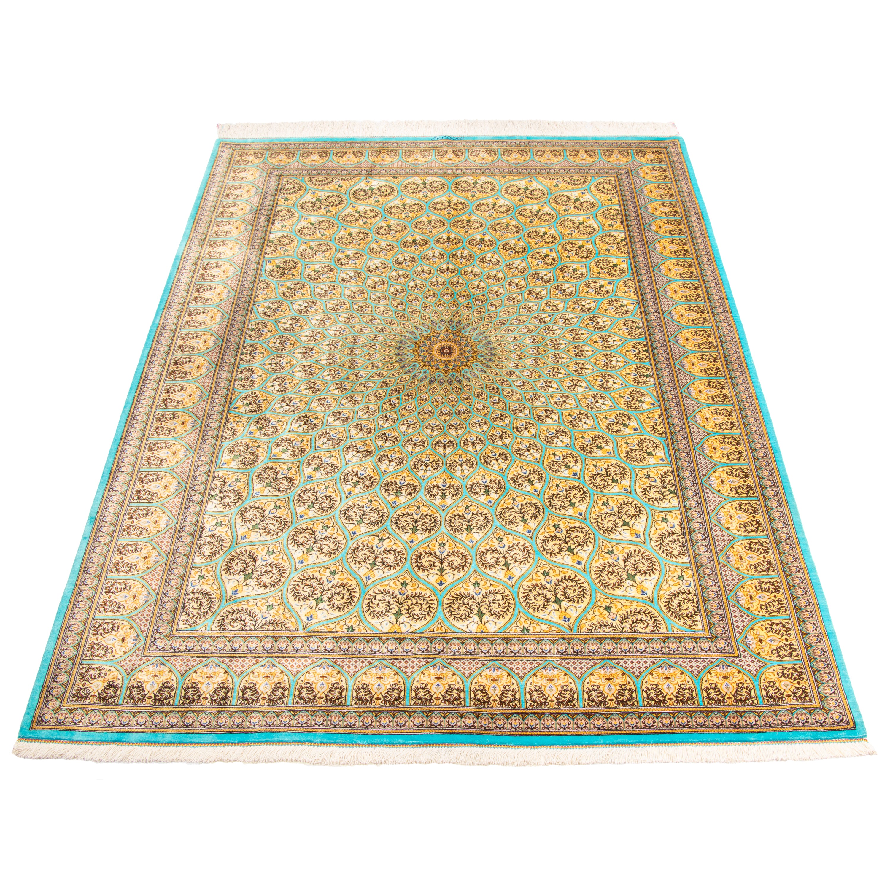 Qom Handmade Carpet — Gonbadi | Full Silk | 135 × 198 cm | SKU 10200485