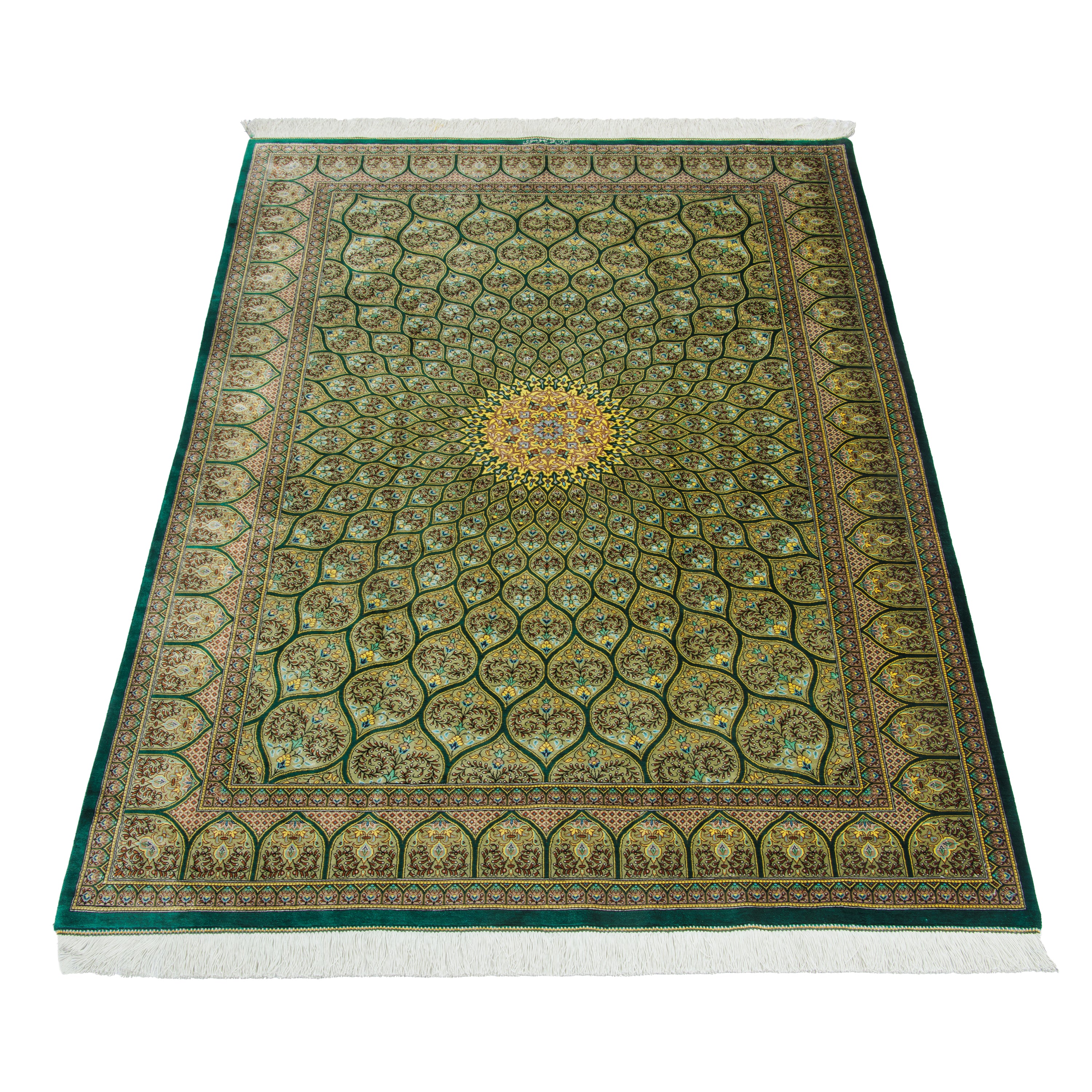 Qom Handmade Carpet — Gonbadi | Full Silk | 133 × 195 cm | SKU 10201468