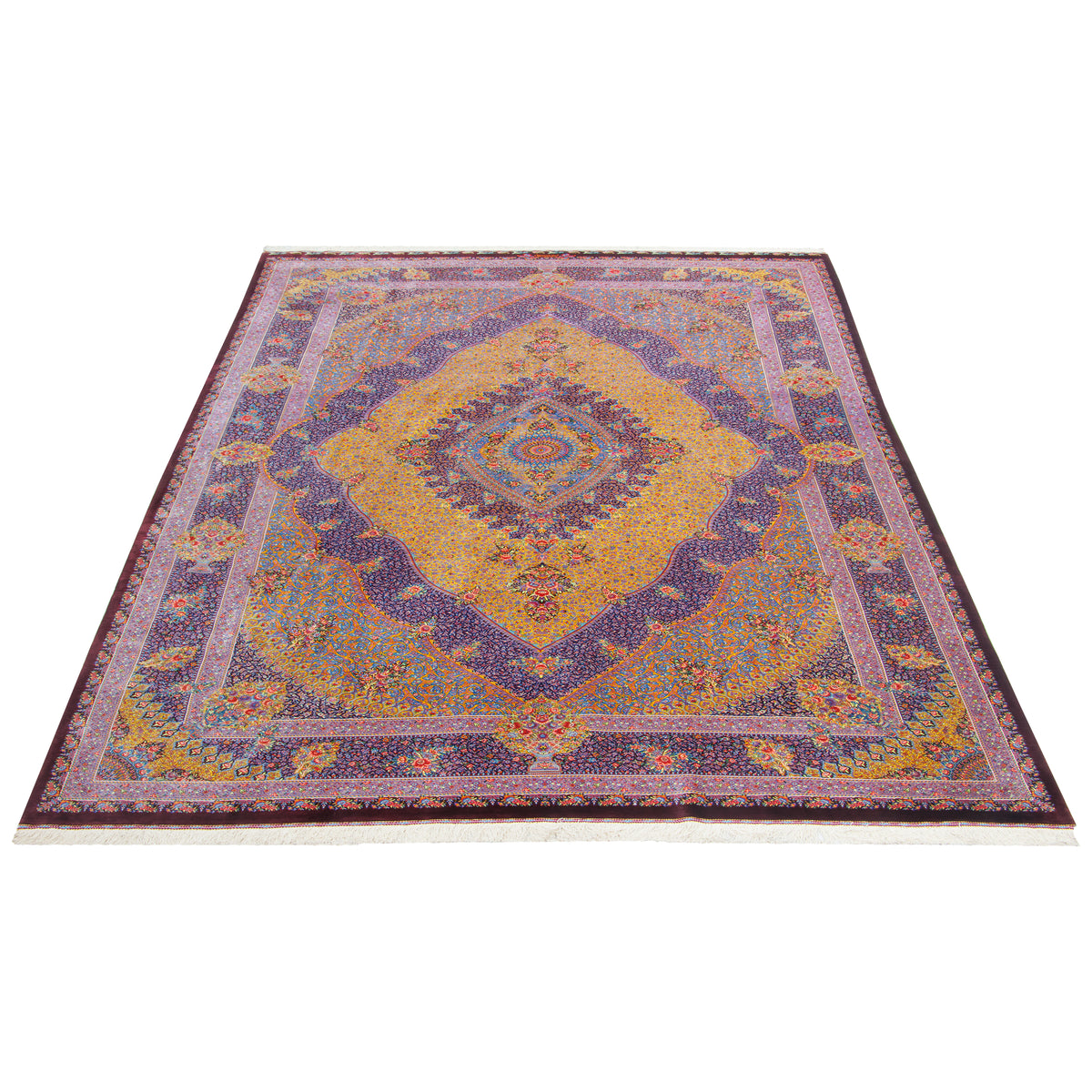 Qom Handmade Carpet by Zabihi, Medallion and Corner, Colorful, 198 × 300 cm — 1016586