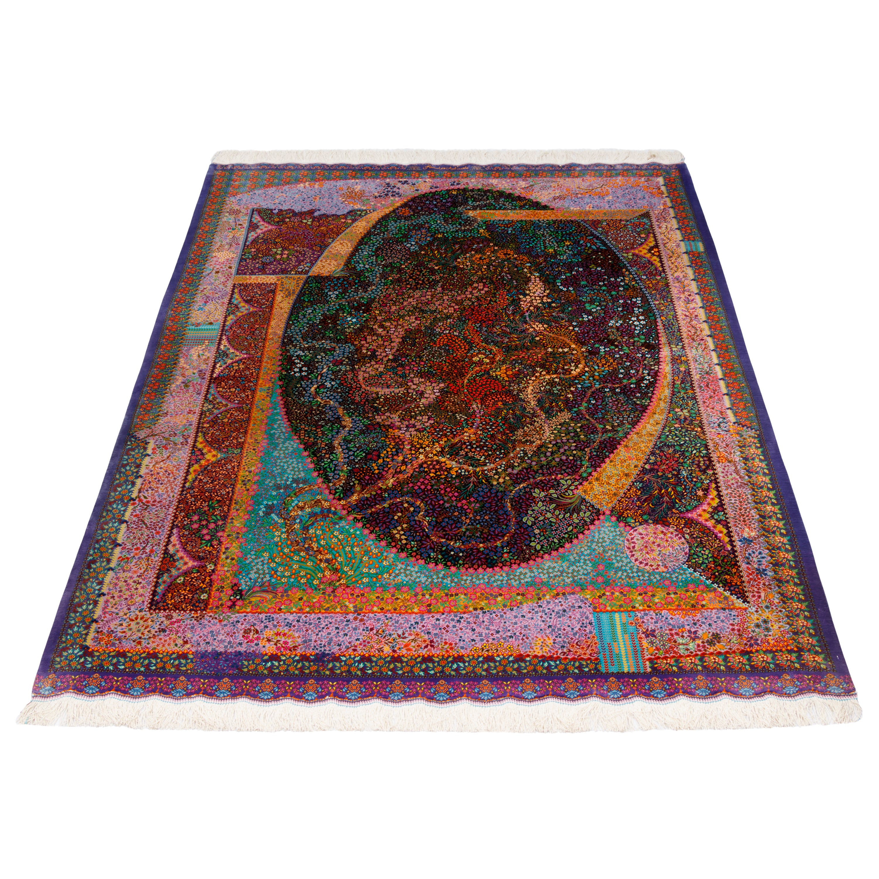 Qom Handmade Carpet — Derakht | Full Silk | 138 × 205 cm | SKU 10200393