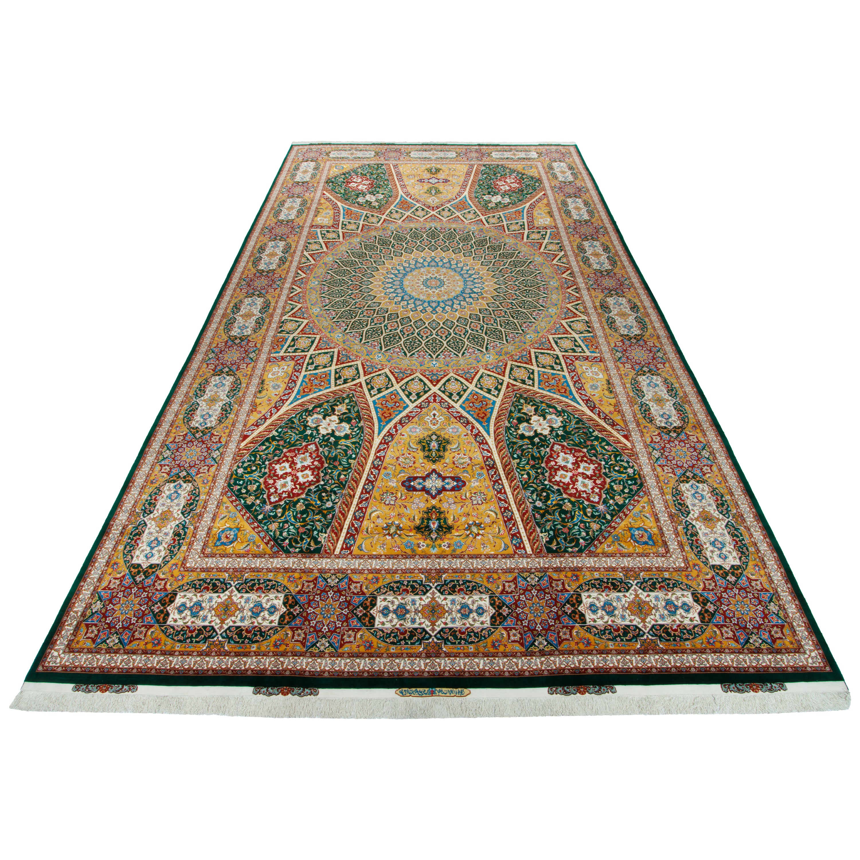 Tabriz Handmade Carpet — Gonbadi | Silk Pile / Silk Warp | 393 × 696 cm | SKU 12701117