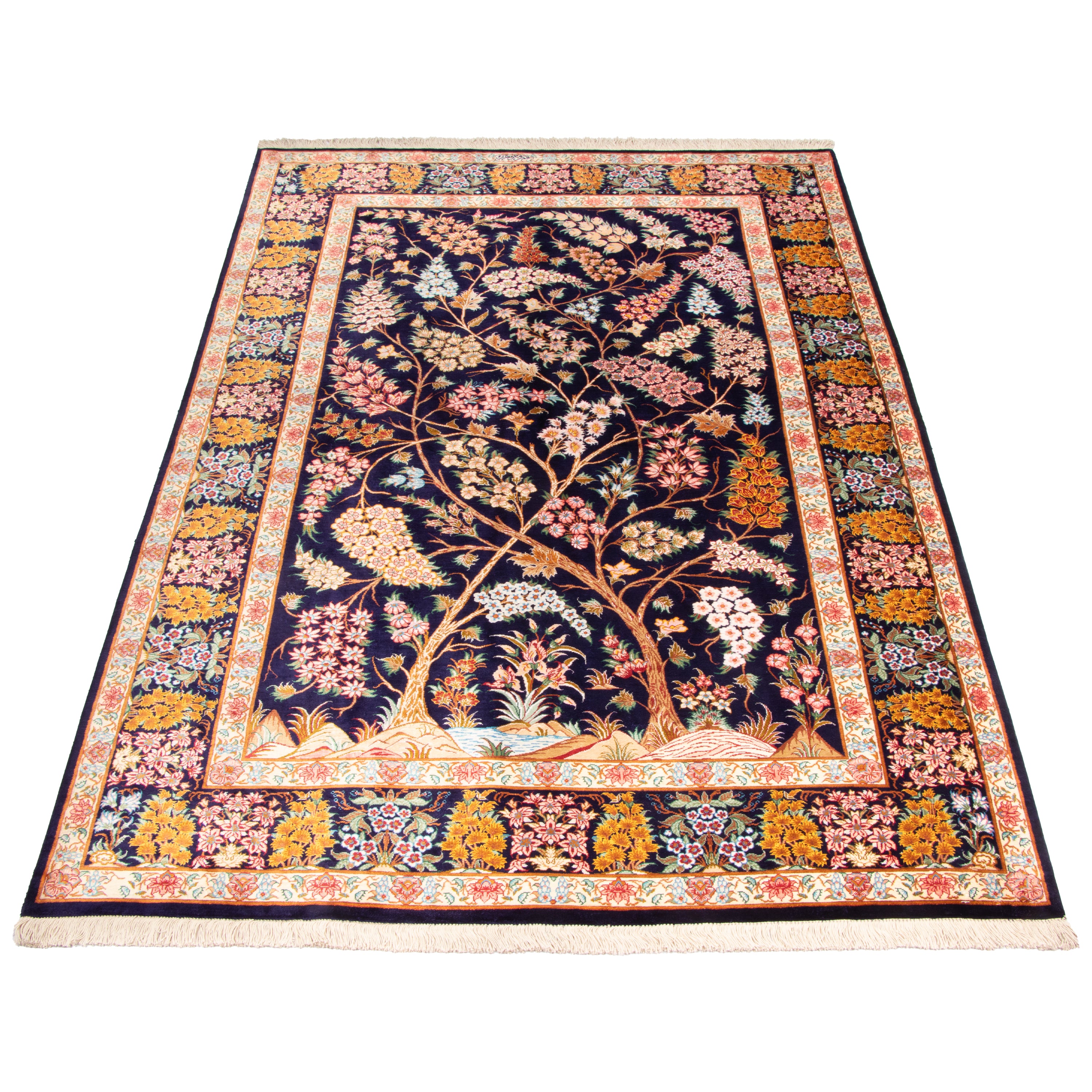 Qom Handmade Carpet — Derakht | Full Silk | 125 × 198 cm | SKU 10200490