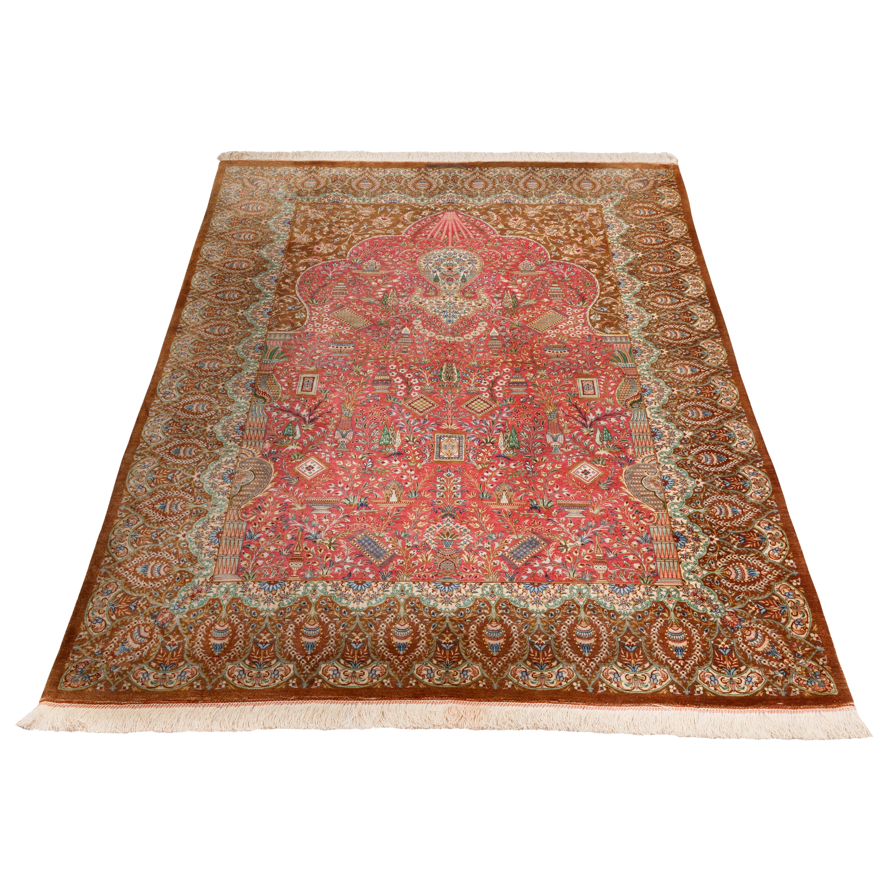 Qom Handmade Carpet — Mehrabi | Full Silk | 150 × 200 cm | SKU 10300389