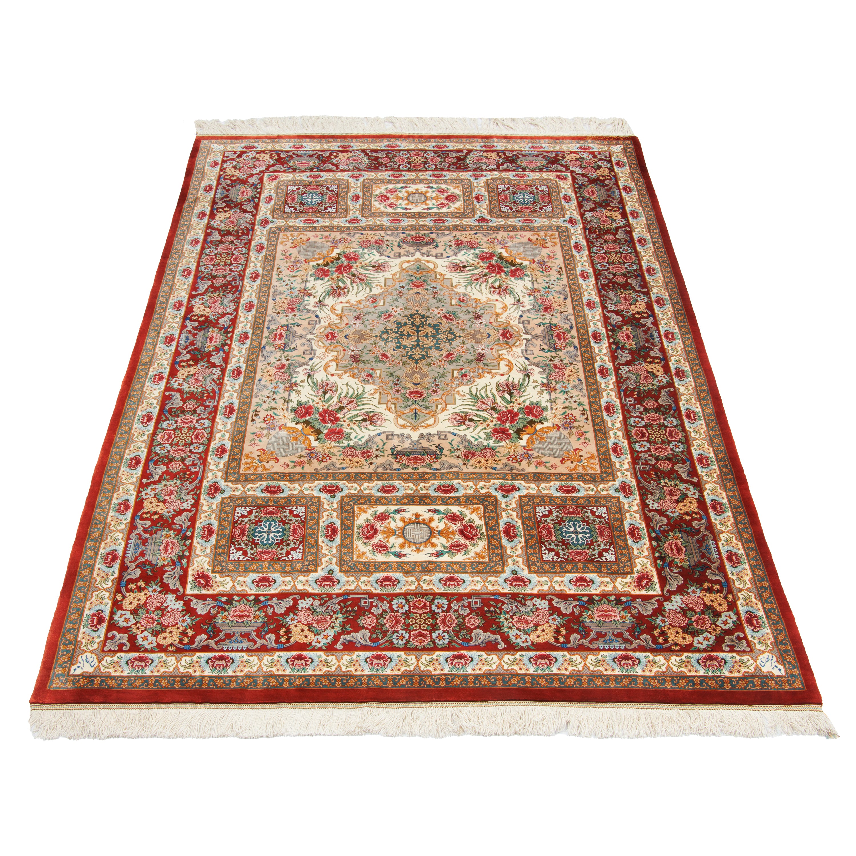 Qom Handmade Carpet — Toranj-dar | Full Silk | 130 × 194 cm | SKU 10201475