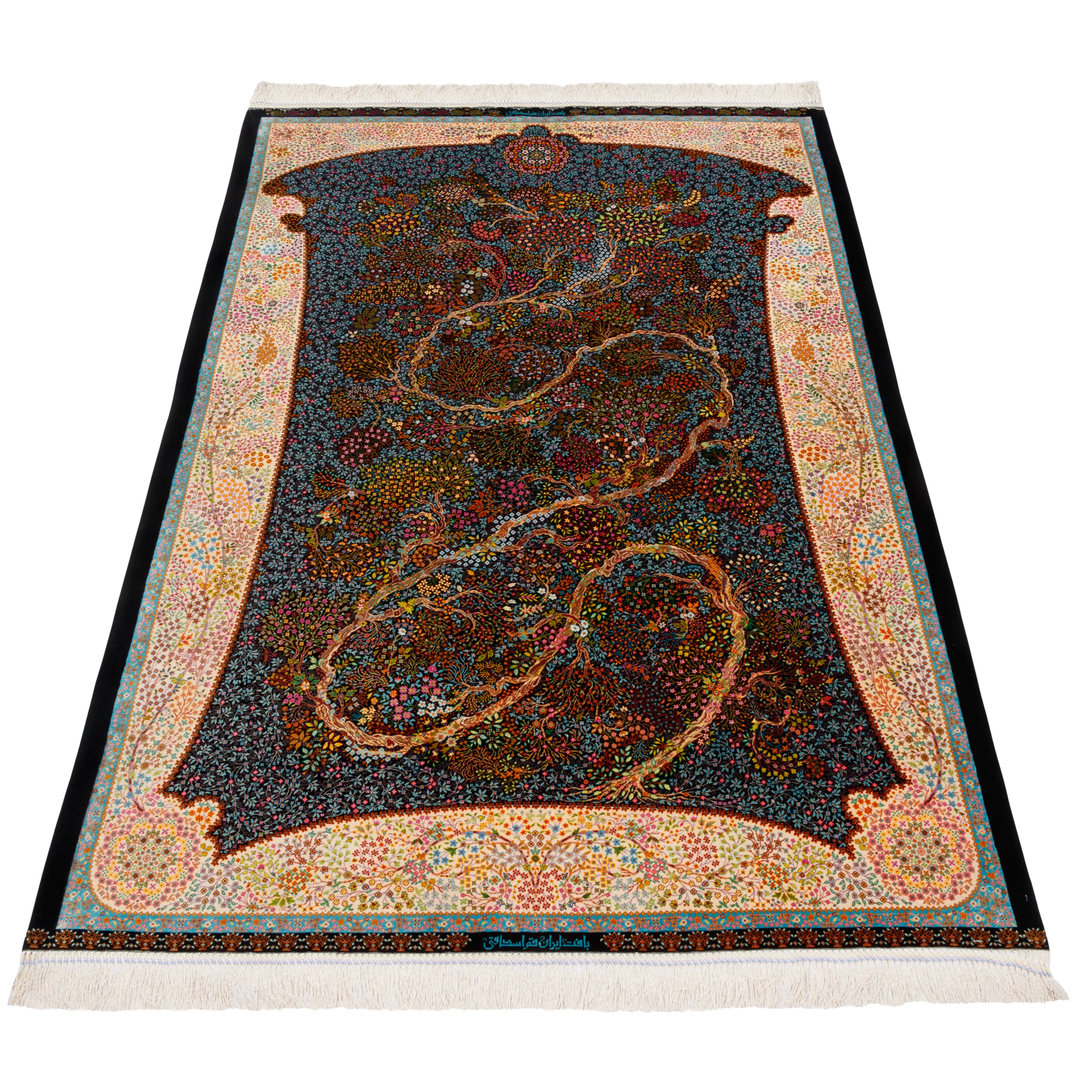 Qom Handmade Carpet — Derakht | Full Silk | 132 × 198 cm | SKU 10200377