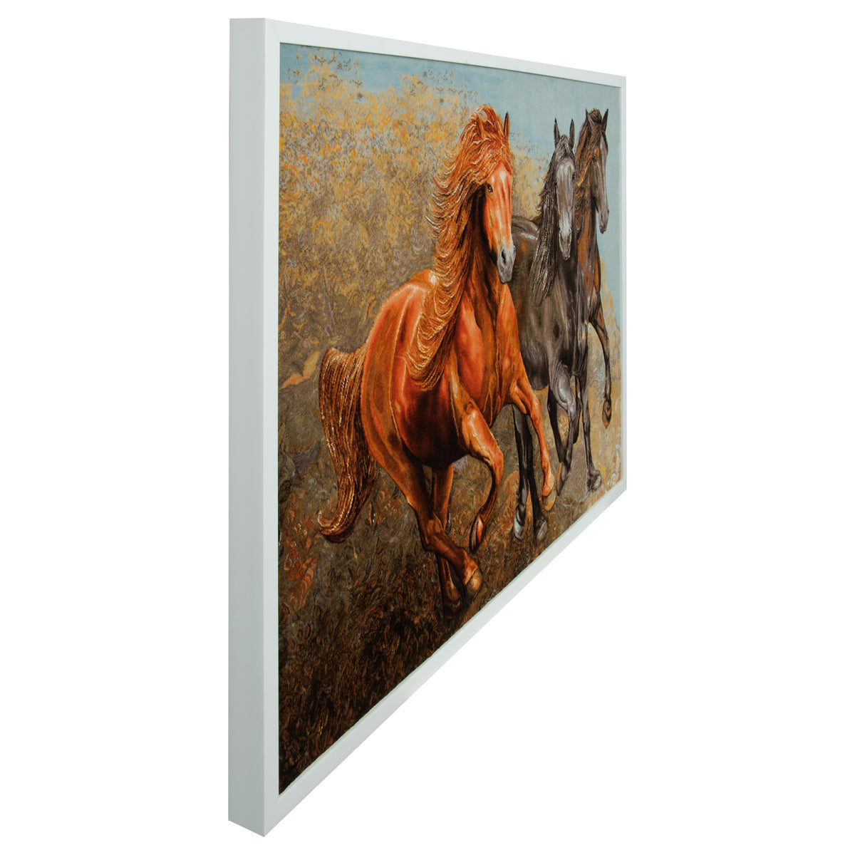 تابلو فرش دستباف طرح اسب گل ابریشم چله ابریشم الوان تبریز 84 × 115 سانتی‌متر کد 70001550