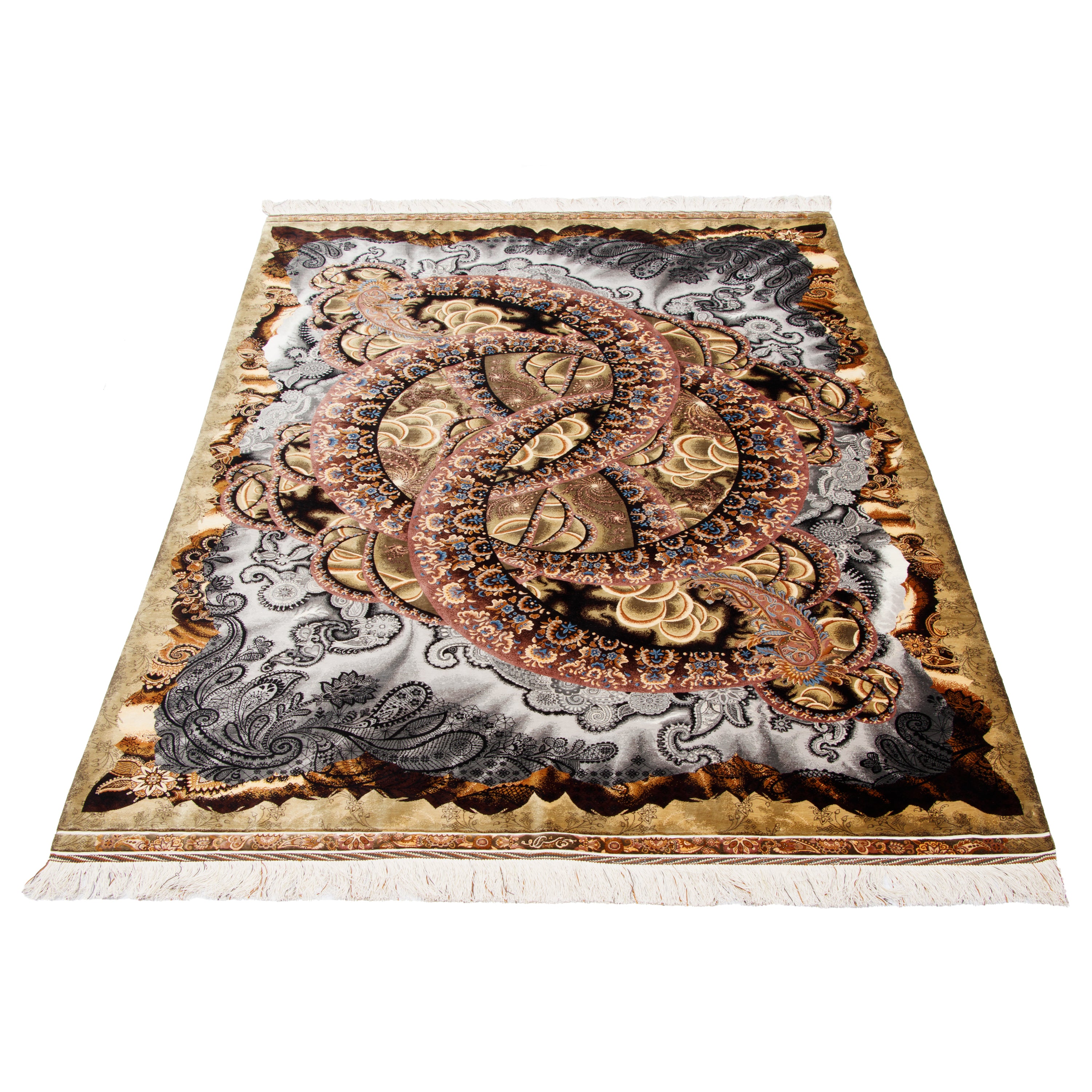 Qom Handmade Carpet — Toranj-dar | Full Silk | 145 × 210 cm | SKU 10300411