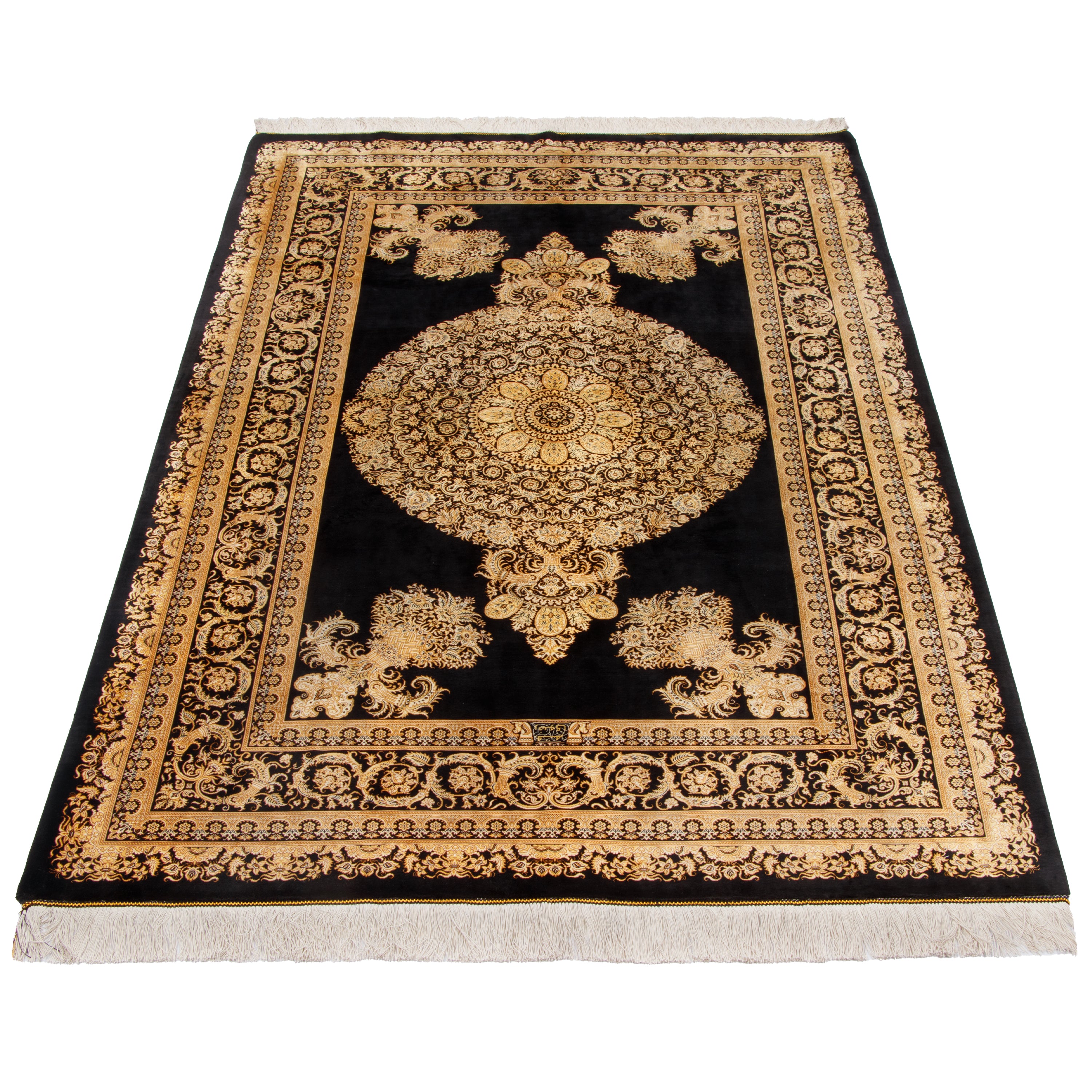Qom Handmade Carpet — Kaf Sadeh | Full Silk | 137 × 207 cm | SKU 10200456