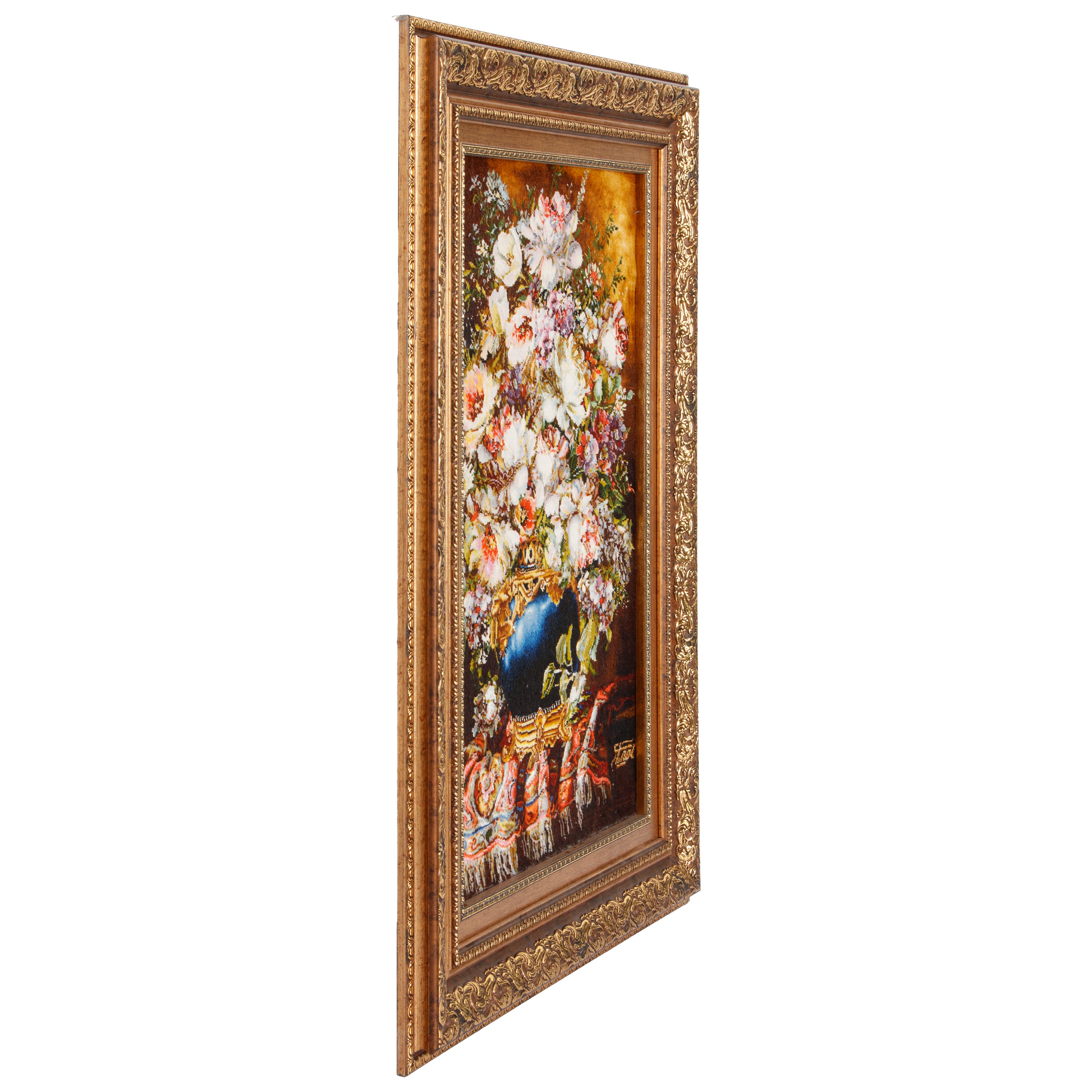 لوحة جدارية من السجاد اليدوي التبريزي — ساراسار | وبر حريري / سدى حريري | 44 × 70 سم | رقم المنتج 70000884