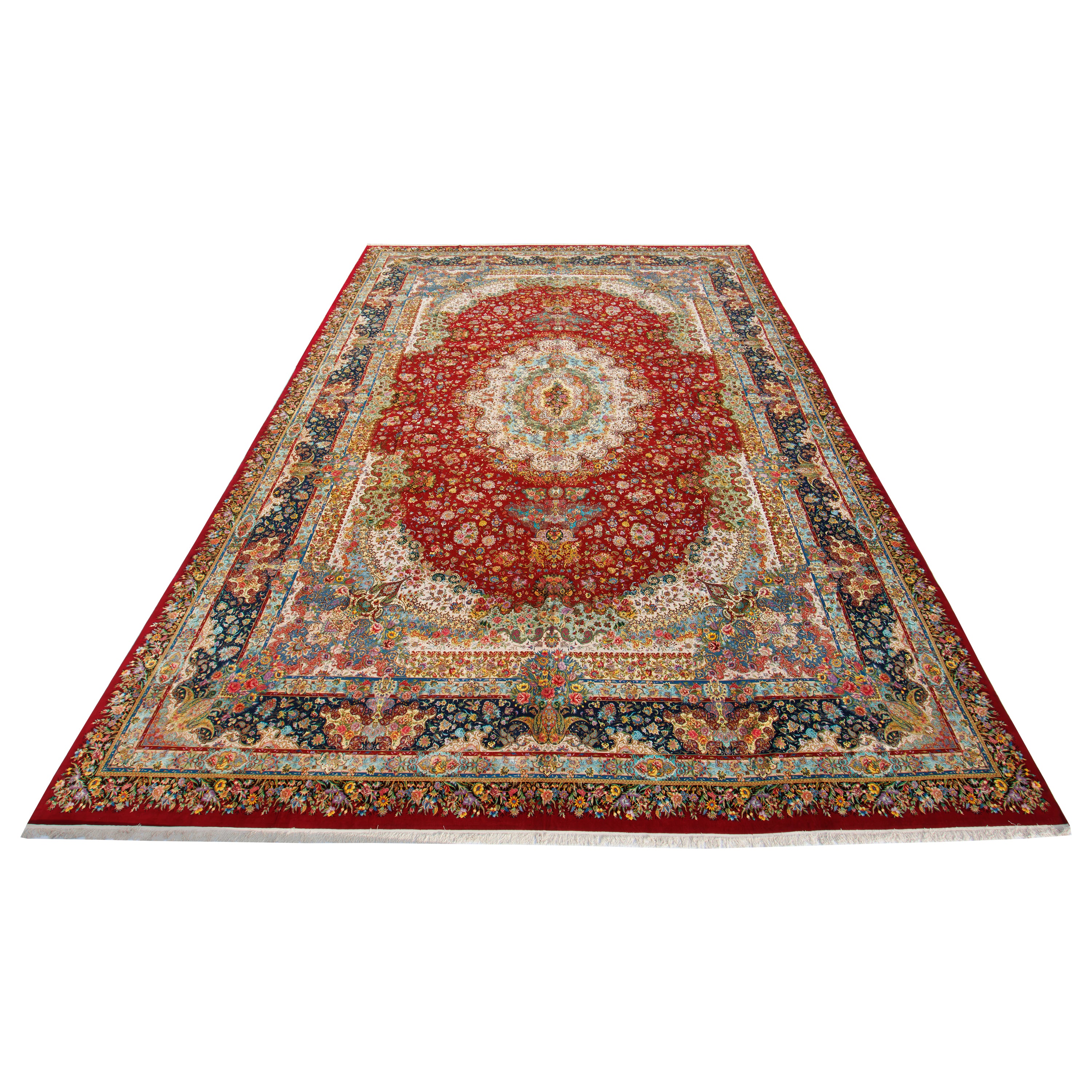 Tabriz Handmade Carpet — Lachak Toranj | Silk Pile / Silk Warp | 800 × 1200 cm | SKU 19601116