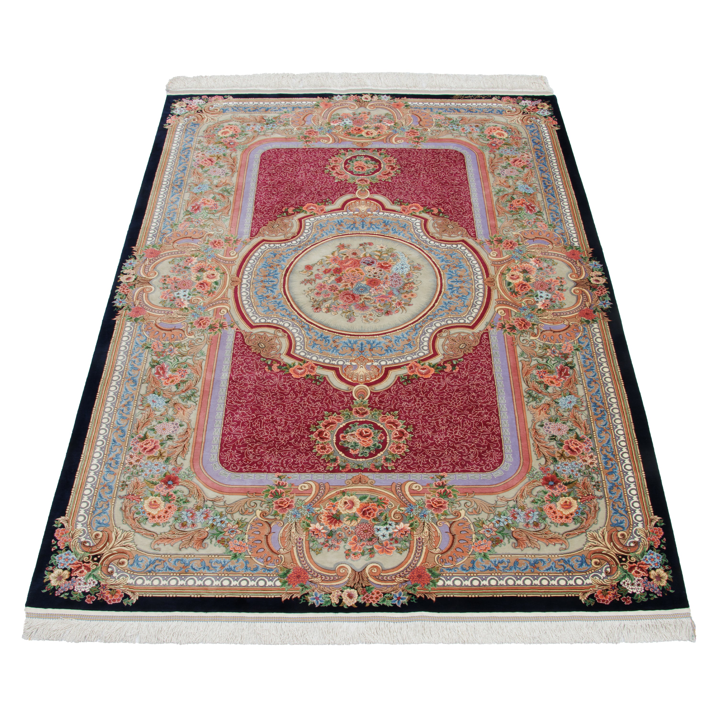 Qom Handmade Carpet — Toranj-dar | Full Silk | 144 × 220 cm | SKU 10301469