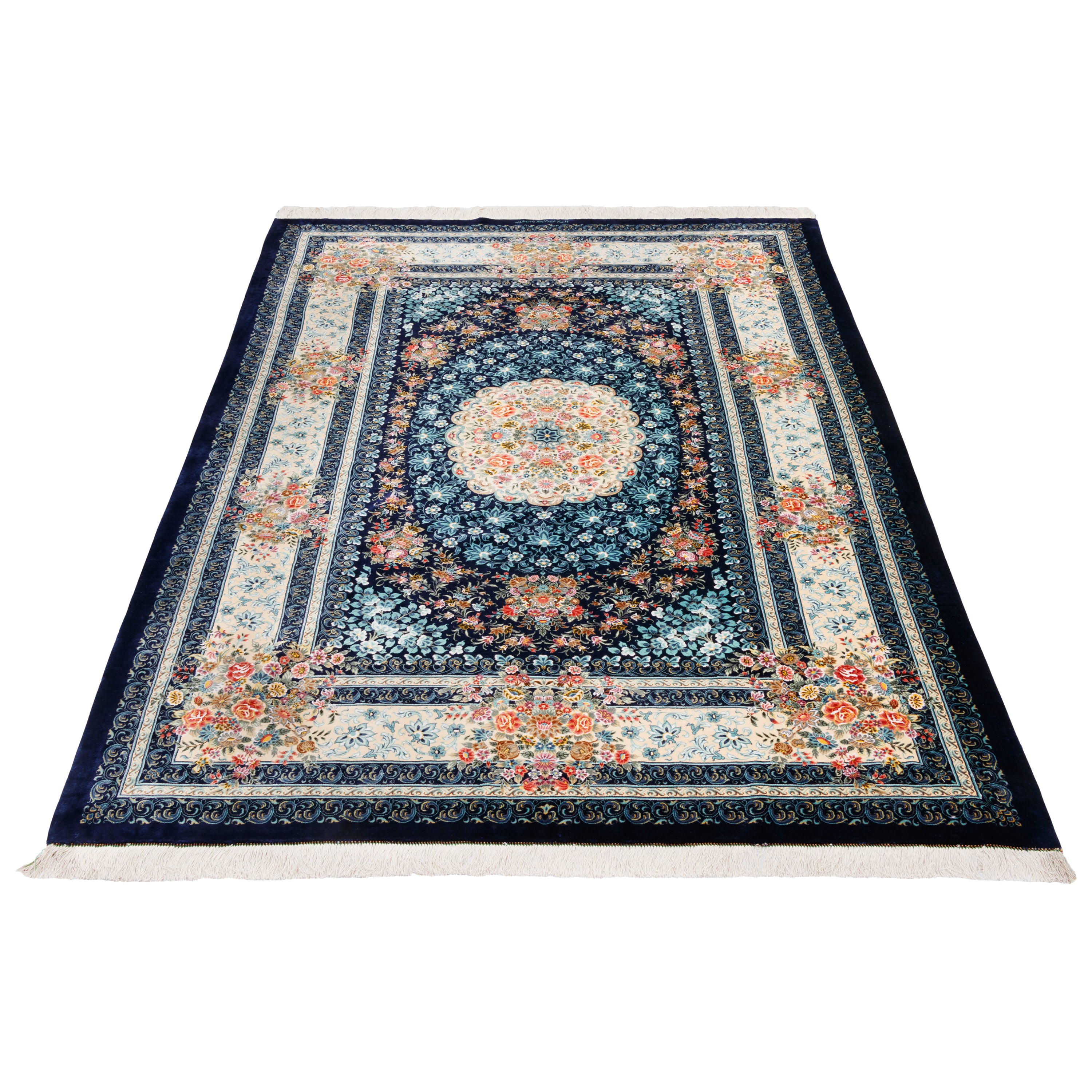 Qom Handmade Carpet — Lachak Toranj | Full Silk | 145 × 210 cm | SKU 10300386