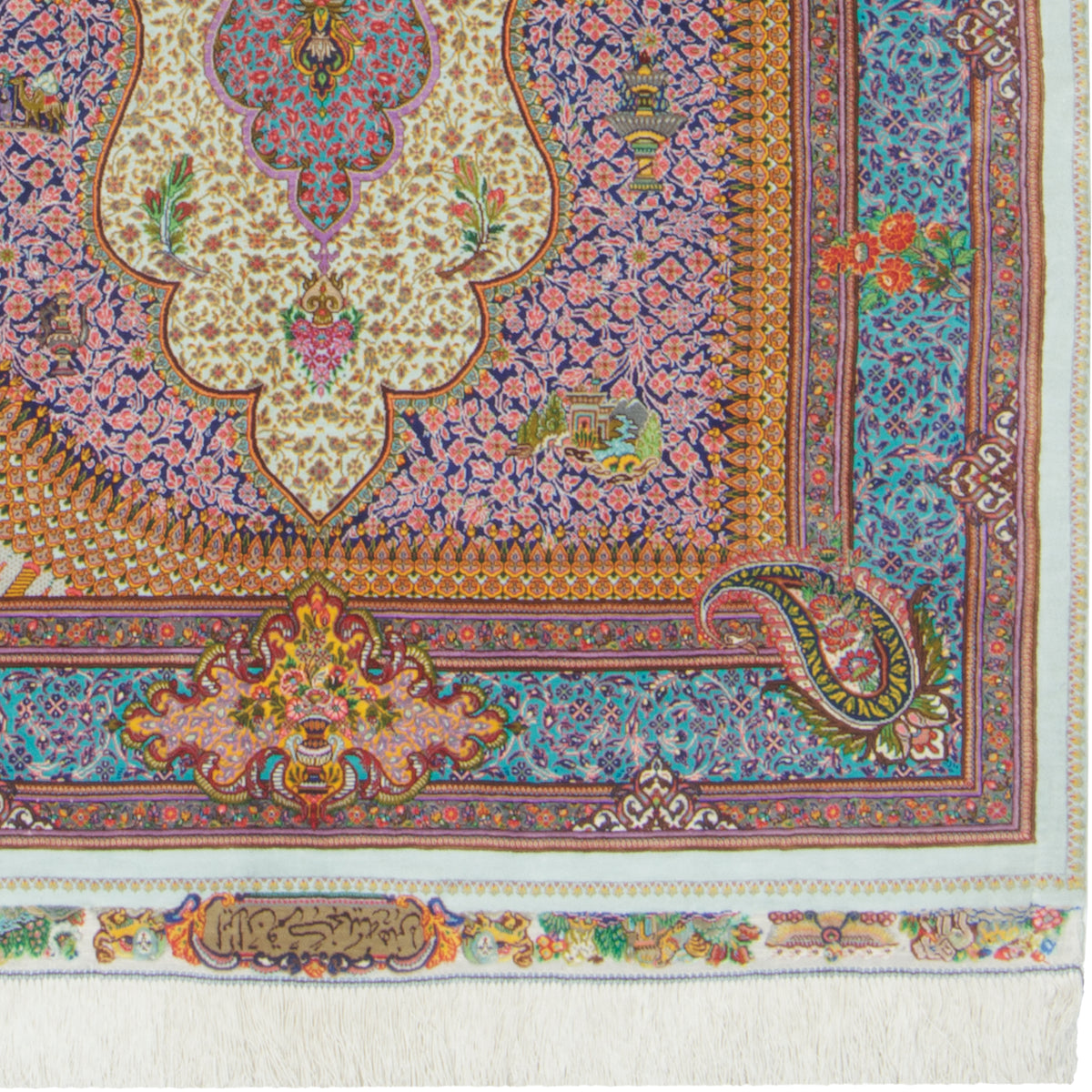 Qom Handmade Carpet by ganjineye honar, Central Medallion, Silk, Navy Blue, 106 × 157 cm — 1016975