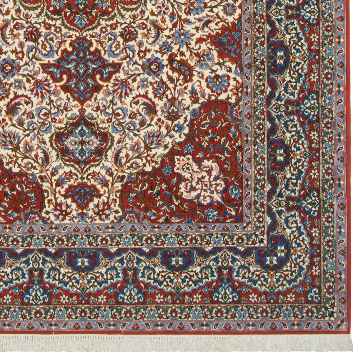 فرش دستباف طرح لچک ترنج پشم چله ابریشم کرم اصفهان 205 × 305 سانتی‌متر کد 1016662
